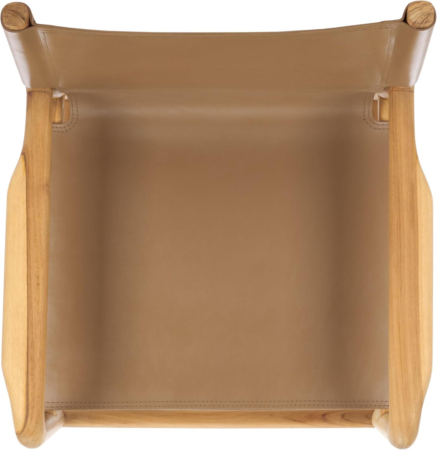 image:imageSAFAVIEH Couture Collection Cassaphina Tan Leather amp Natural Solid Wood Arm Chair Fully AssembledBrownNatural