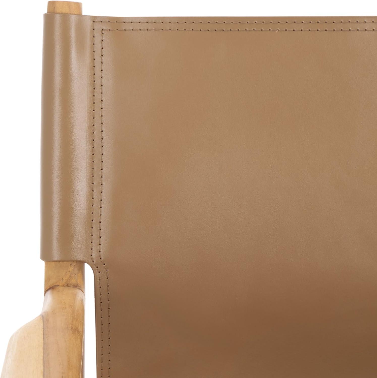 image:imageSAFAVIEH Couture Collection Cassaphina Tan Leather amp Natural Solid Wood Arm Chair Fully AssembledBrownNatural