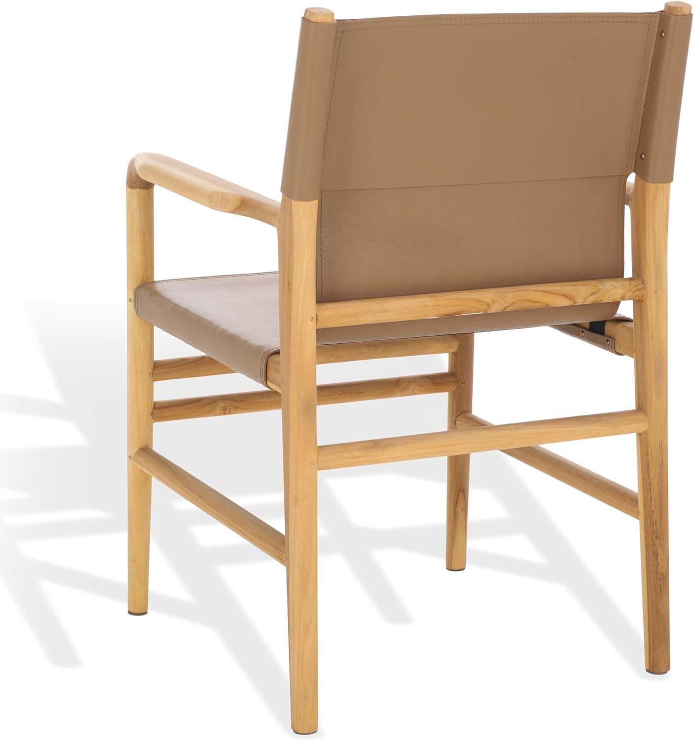 image:imageSAFAVIEH Couture Collection Cassaphina Tan Leather amp Natural Solid Wood Arm Chair Fully AssembledBrownNatural