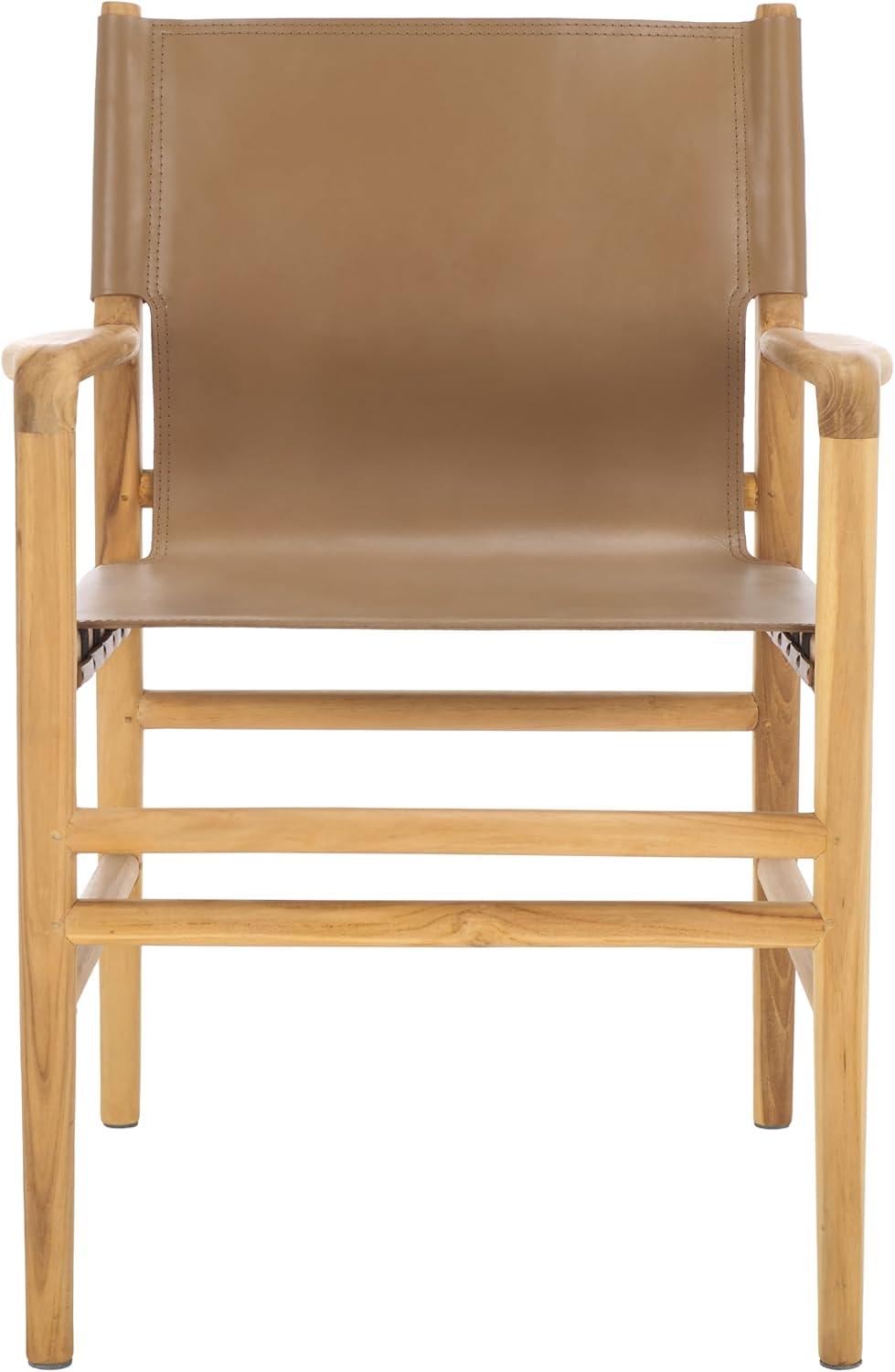 image:imageSAFAVIEH Couture Collection Cassaphina Tan Leather amp Natural Solid Wood Arm Chair Fully AssembledBrownNatural