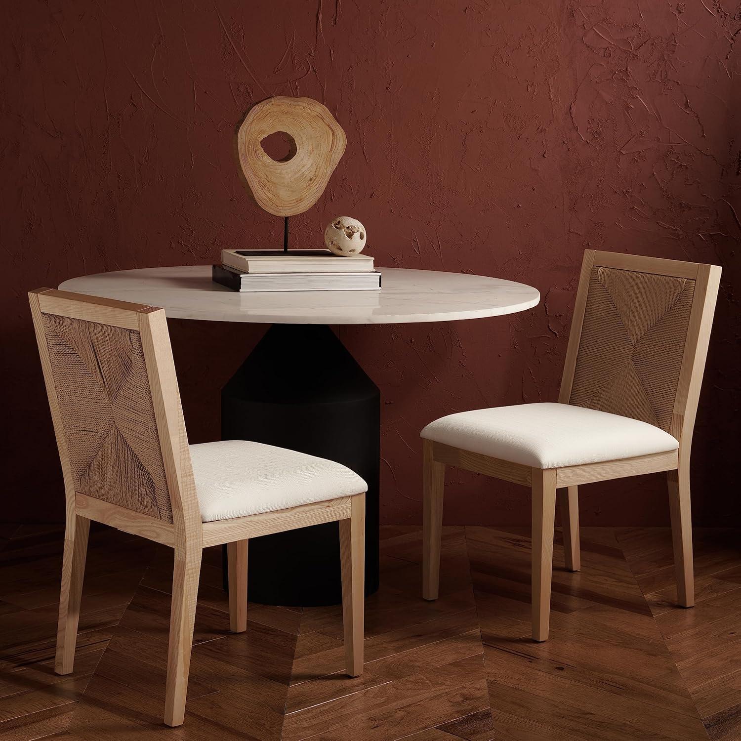 image:imageSAFAVIEH Couture Collection Emilio WalnutNatural Solid Wood Woven Dining Chair Set of 2 Fully AssembledNatural