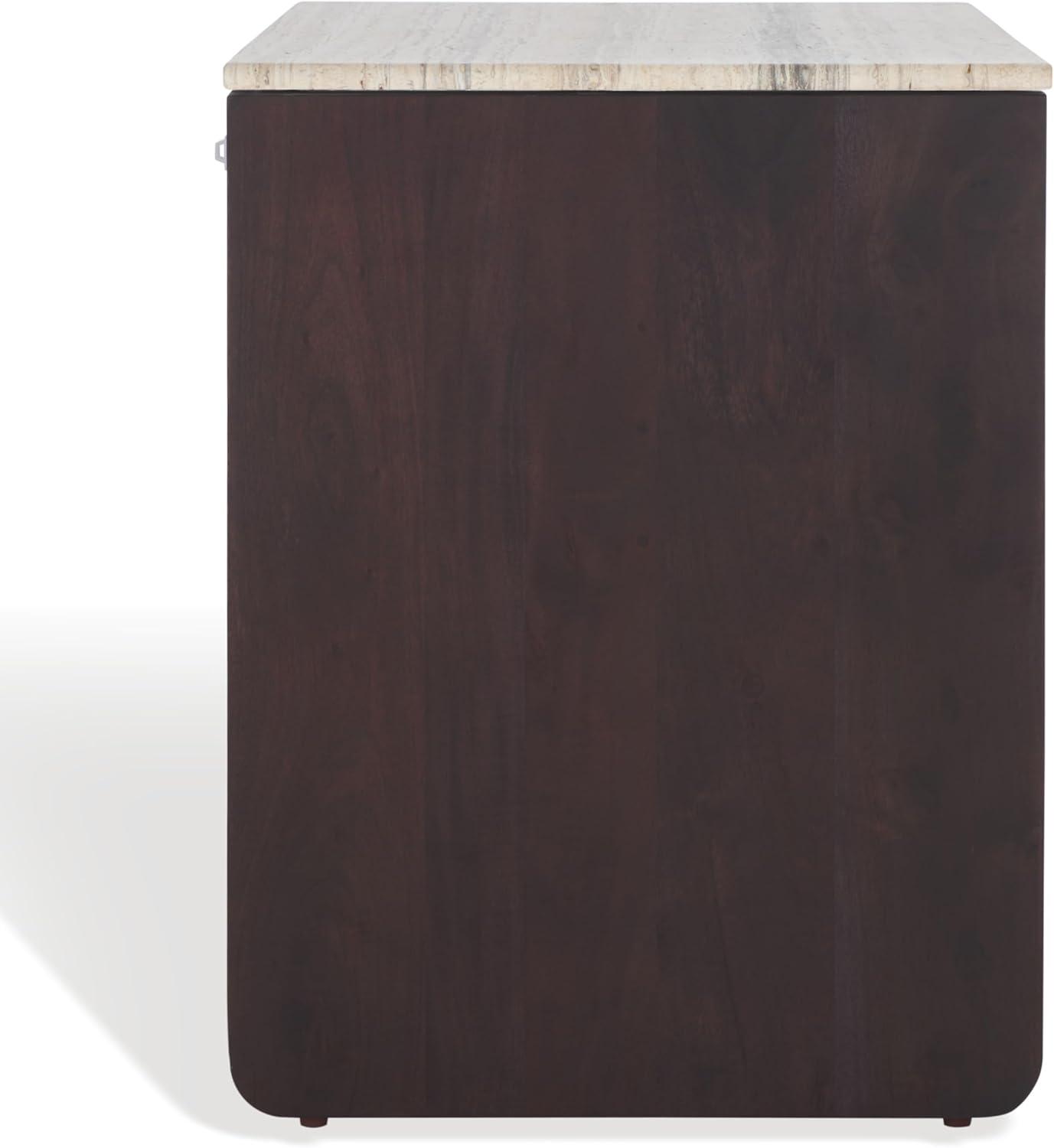 image:imageSAFAVIEH Couture Collection Floris TravertineBlack Solid Wood 1Drawer Accent Table Nightstand