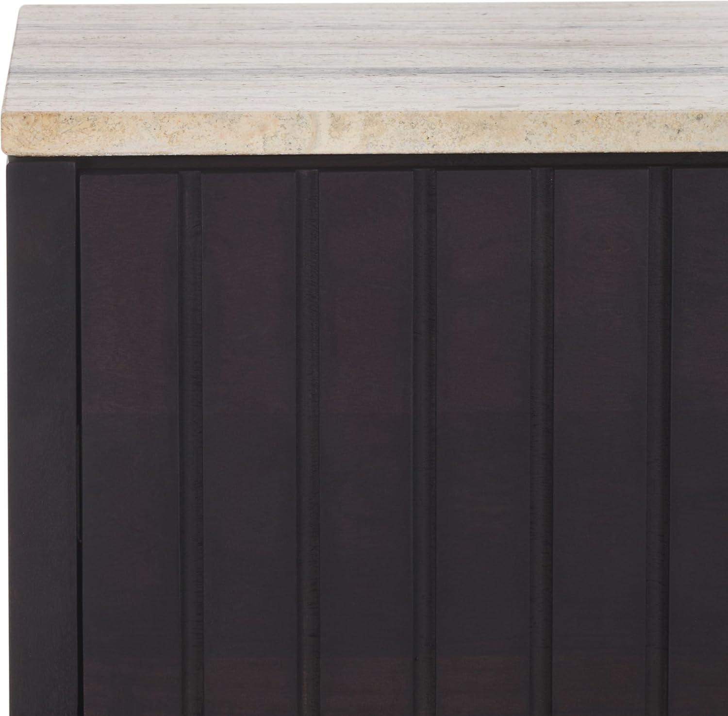 image:imageSAFAVIEH Couture Collection Floris TravertineBlack Solid Wood 1Drawer Accent Table Nightstand