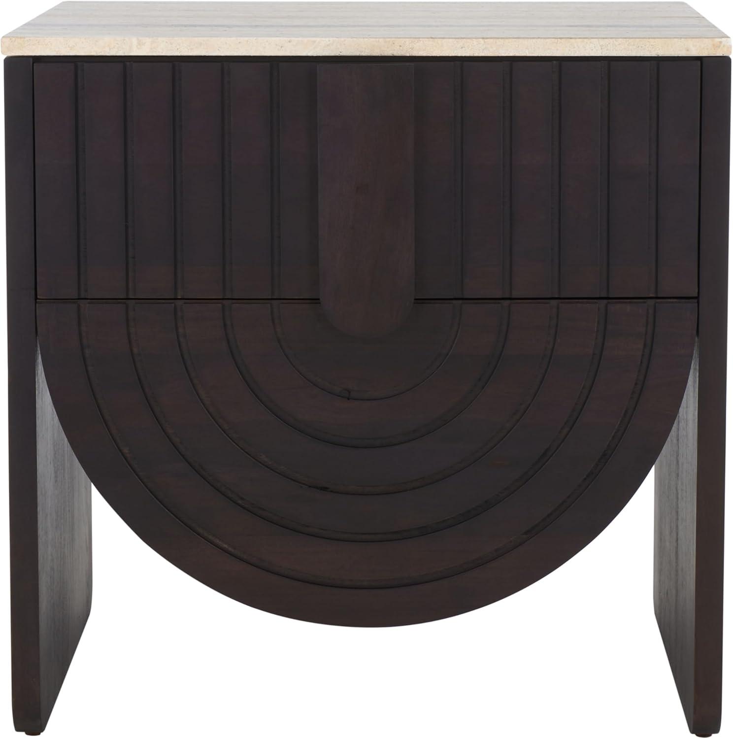 image:imageSAFAVIEH Couture Collection Floris TravertineBlack Solid Wood 1Drawer Accent Table Nightstand