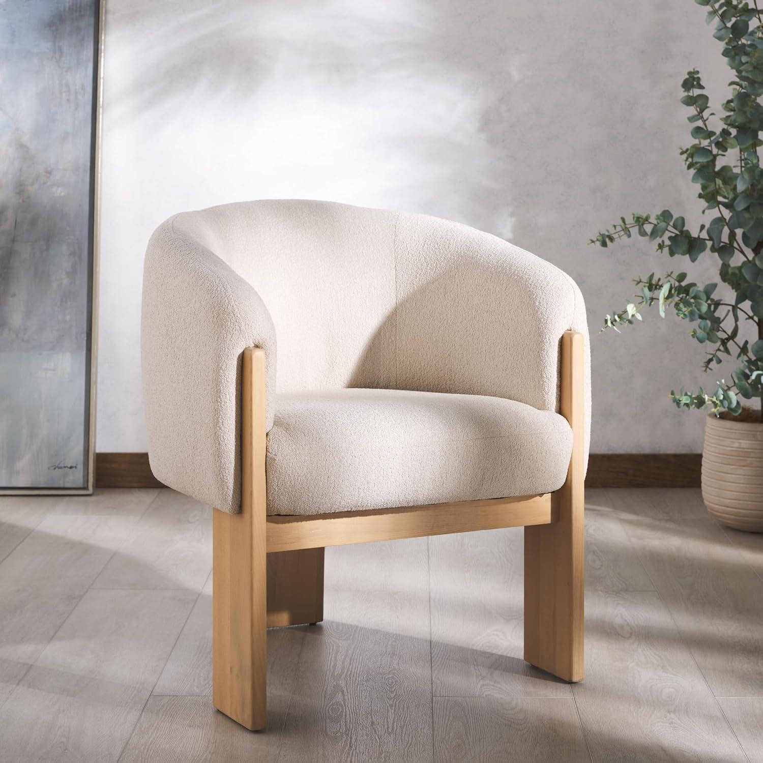 image:imageSAFAVIEH Couture Collection Lauricella Tan BoucleNatural Dining Chair Fully AssembledTanNatural