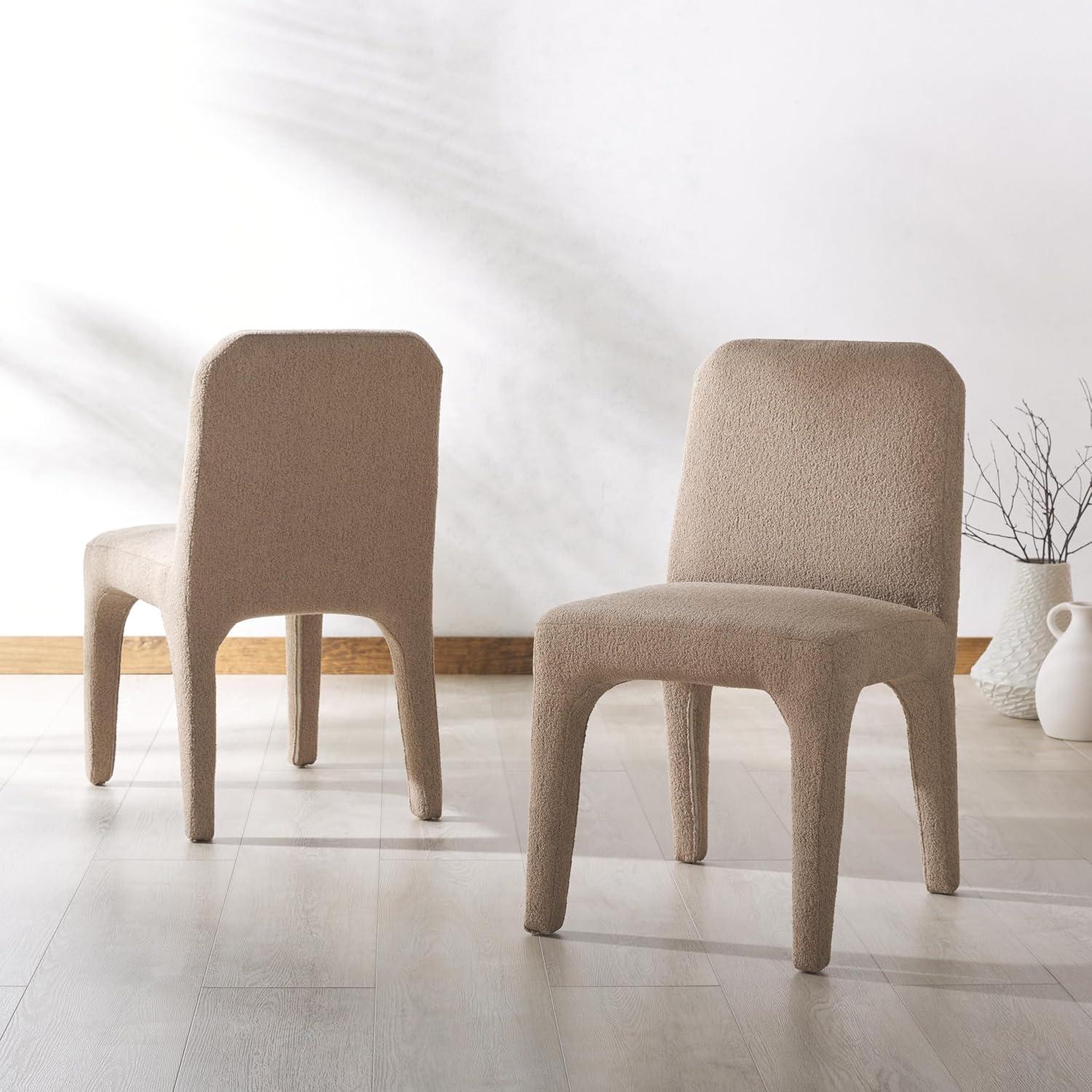 image:imageSAFAVIEH Couture Collection Maricelle White BoucleBlack Dining Chair Set of 2 Fully AssembledLight Brown