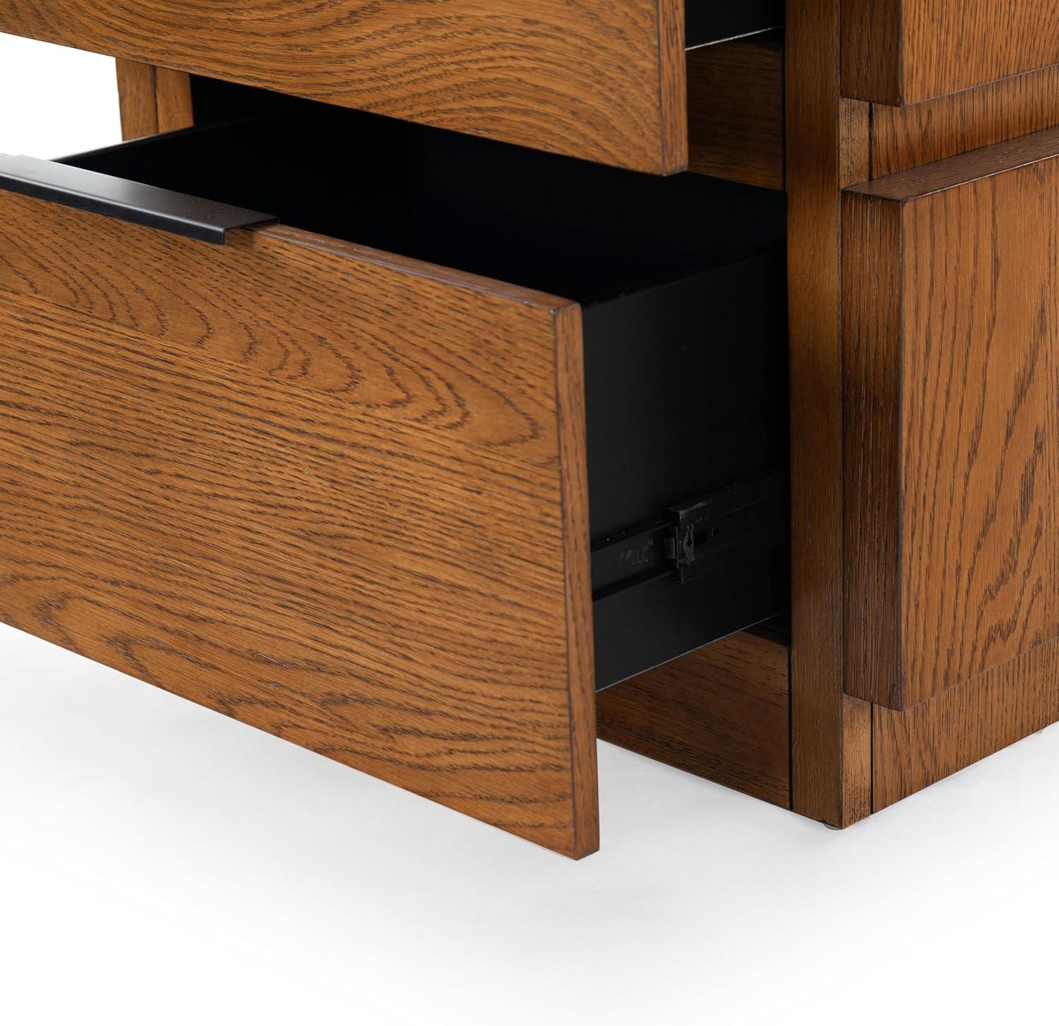 image:imageSAFAVIEH Couture Collection Titus Oak Brown 2Drawer Stacked Nightstand Fully AssembledMedium Oak