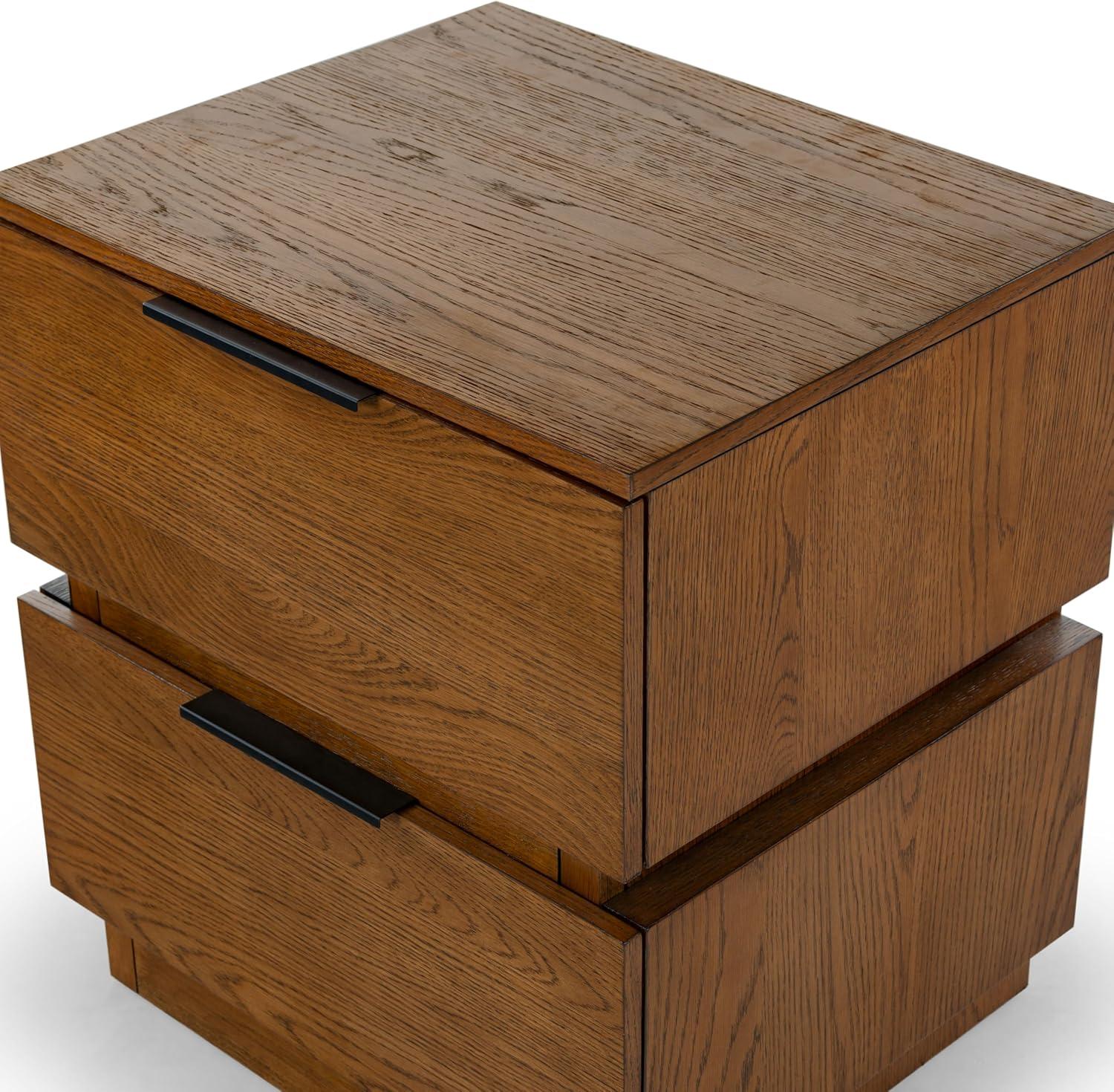 image:imageSAFAVIEH Couture Collection Titus Oak Brown 2Drawer Stacked Nightstand Fully AssembledMedium Oak