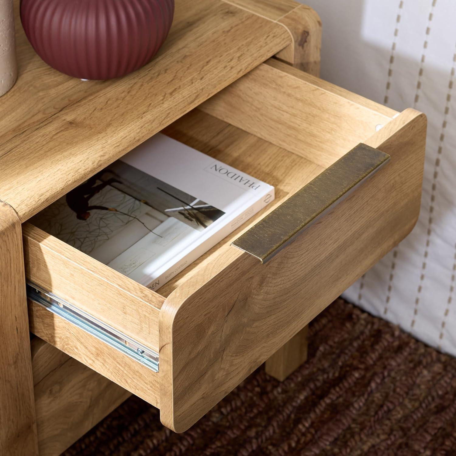 image:imageSAFAVIEH Home Collection Angeria Oak amp Brass 2Drawer Nightstand Modern Bedroom Storage NST3109AOakBrass