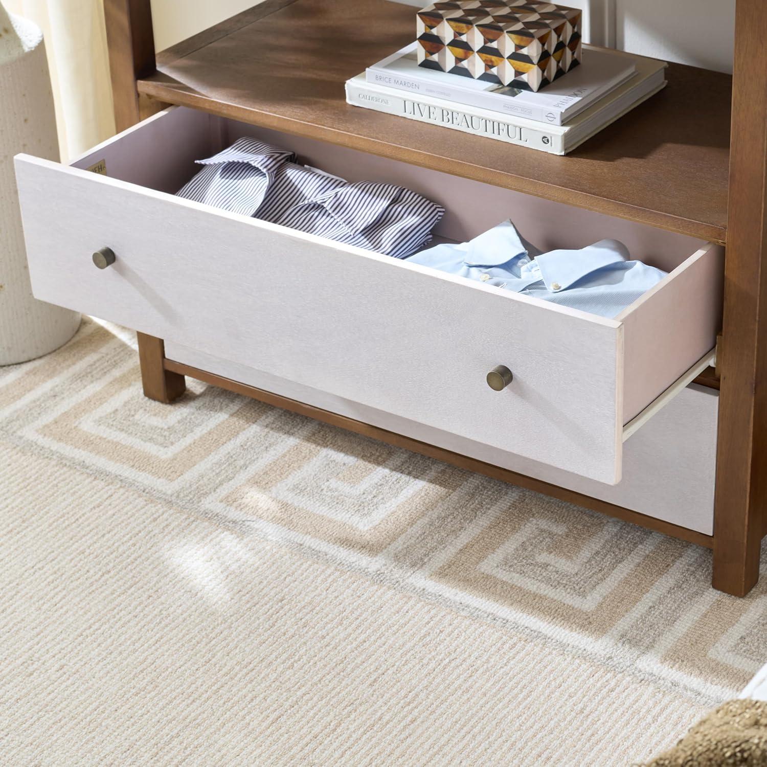 image:imageSAFAVIEH Home Collection Ernest Natural Brown amp White Washed 2Drawer 1Shelf Chest Modern Storage Cabinet Fully Assembled CHS6605ANaturalWhite Washed