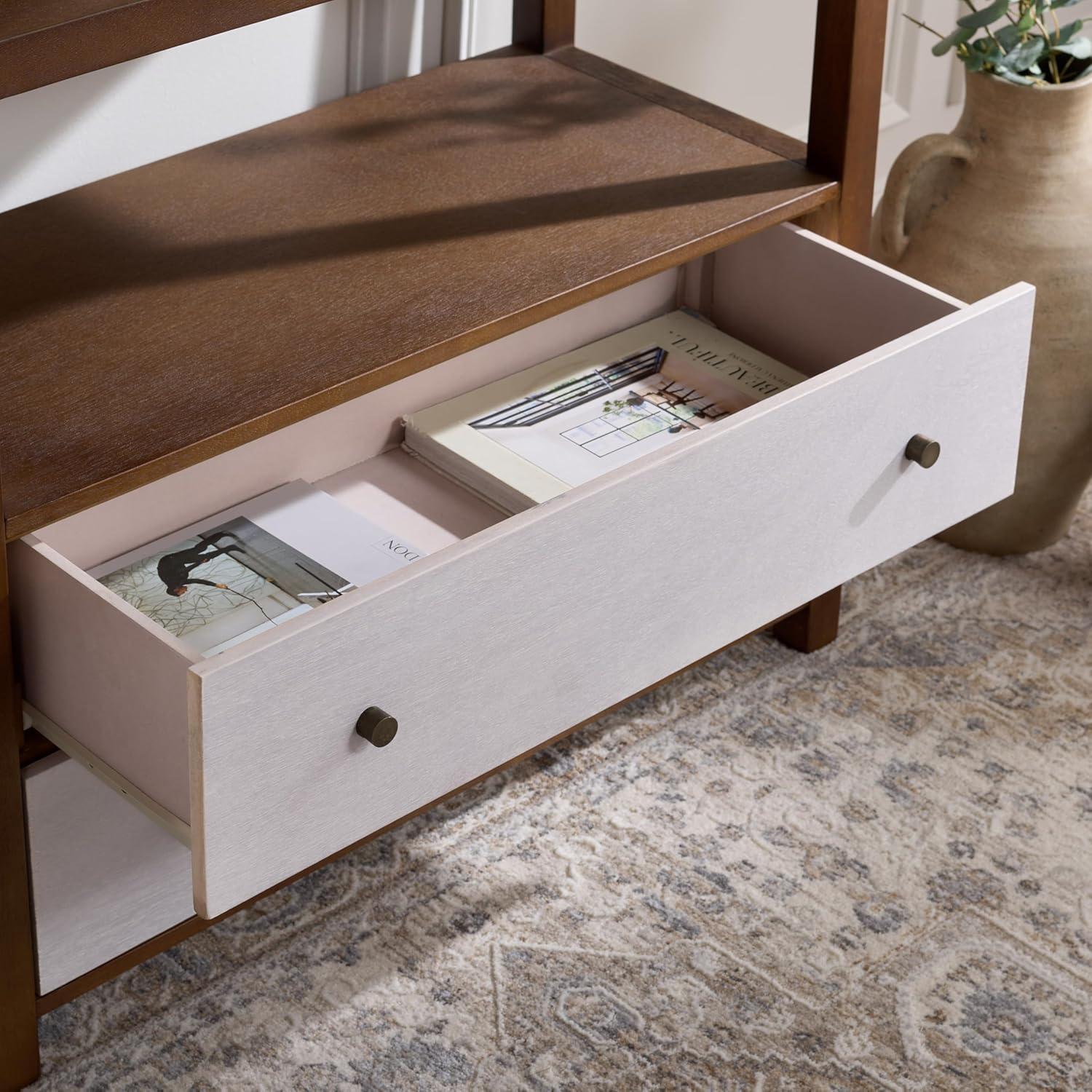 image:imageSAFAVIEH Home Collection Ernest Natural Brown amp White Washed 2Drawer 1Shelf Chest Modern Storage Cabinet Fully Assembled CHS6605ANaturalWhite Washed