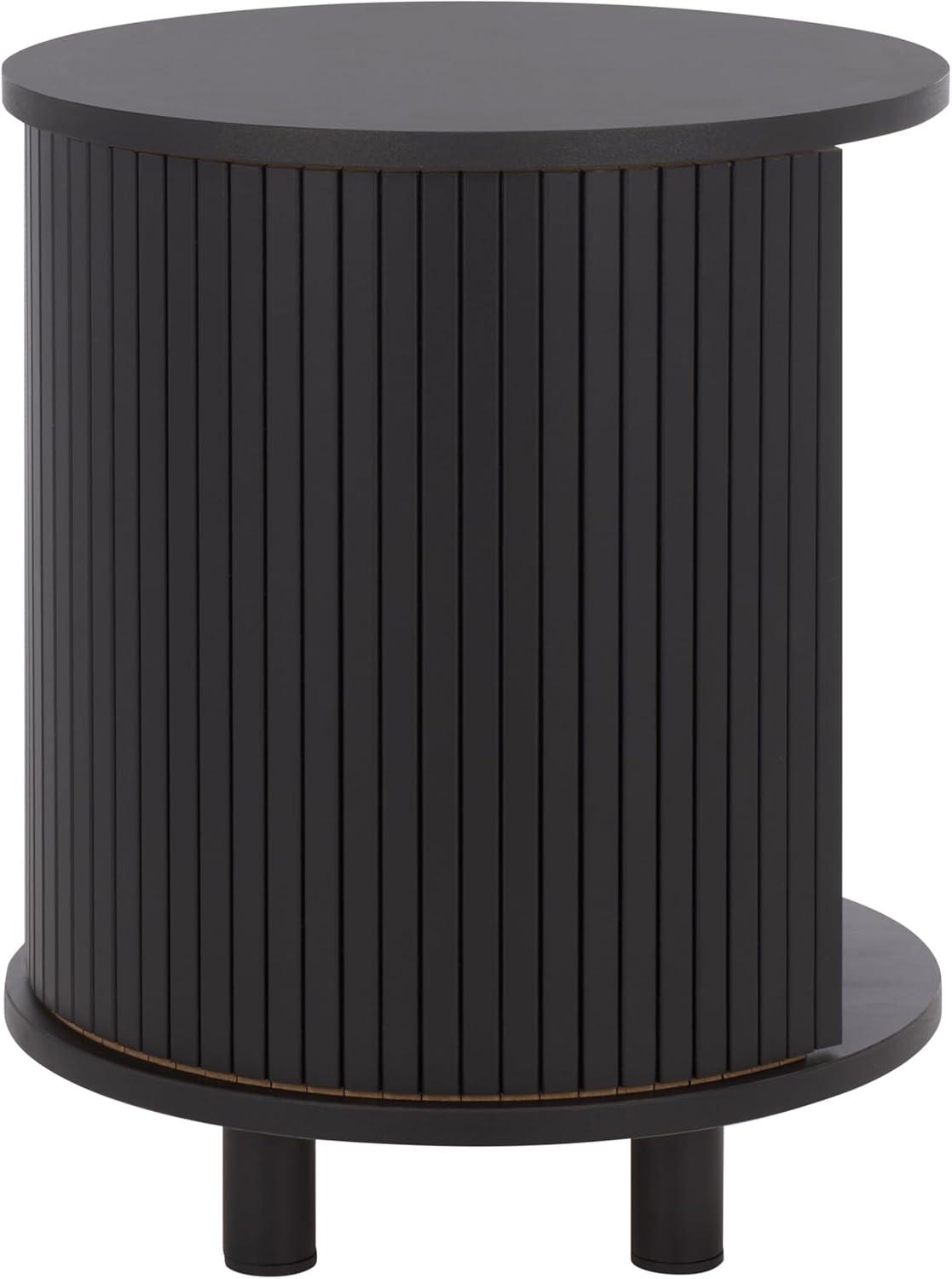 image:imageSAFAVIEH Home Collection Etka Oak amp Brass 2Shelf Round Nightstand Modern Fluted Accent Table NST3108BBlackBlack