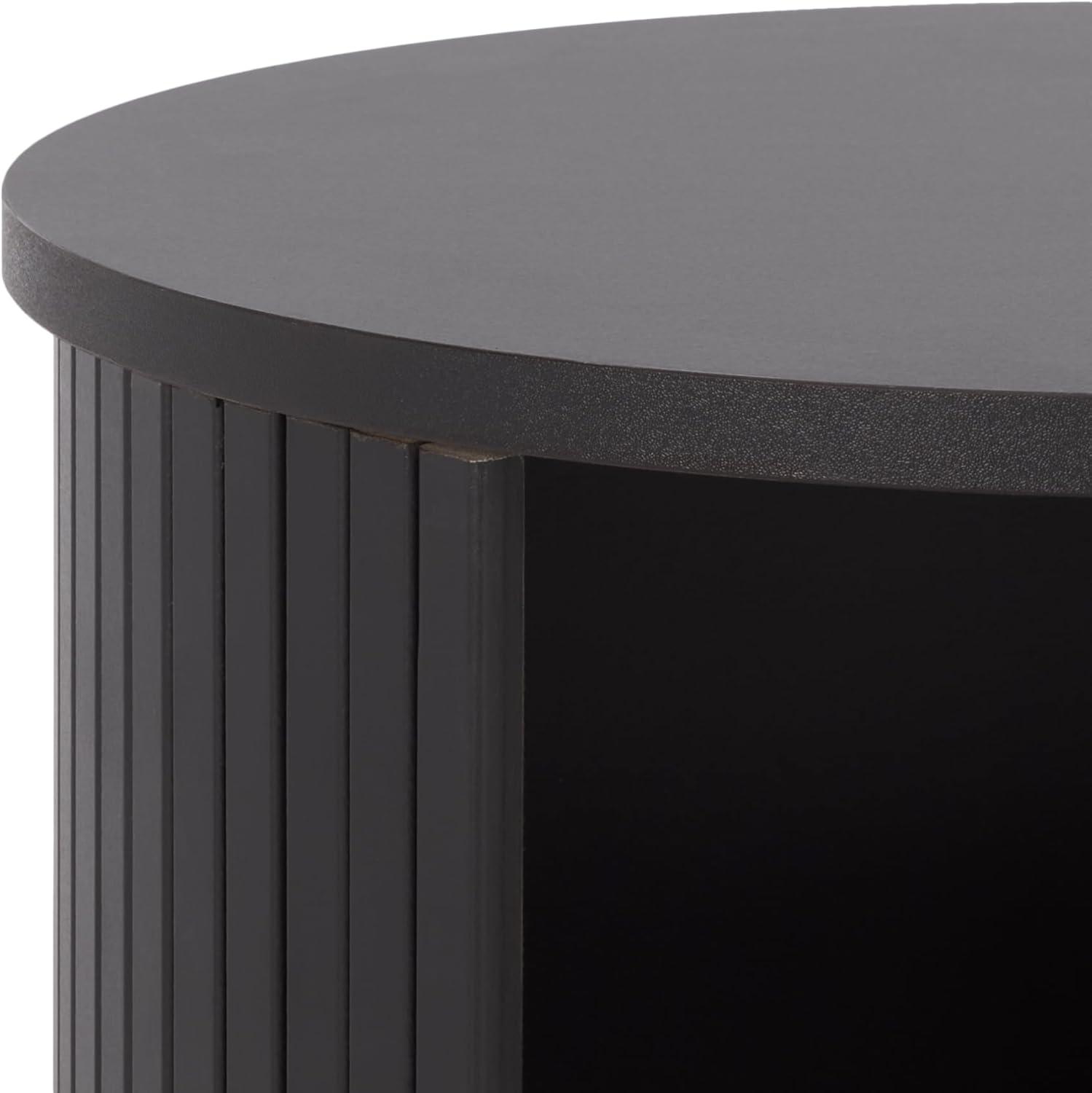 image:imageSAFAVIEH Home Collection Etka Oak amp Brass 2Shelf Round Nightstand Modern Fluted Accent Table NST3108BBlackBlack