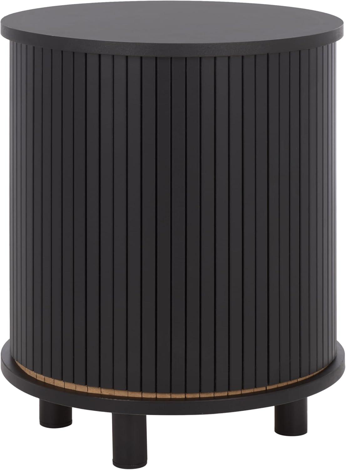 image:imageSAFAVIEH Home Collection Etka Oak amp Brass 2Shelf Round Nightstand Modern Fluted Accent Table NST3108BBlackBlack