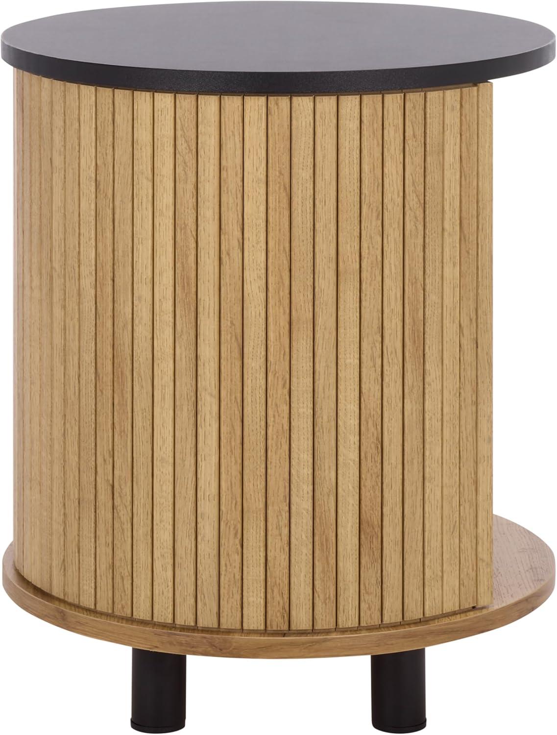 image:imageSAFAVIEH Home Collection Etka Oak amp Brass 2Shelf Round Nightstand Modern Fluted Accent Table NST3108BOakBlack