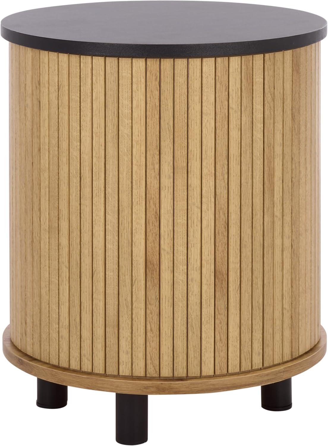 image:imageSAFAVIEH Home Collection Etka Oak amp Brass 2Shelf Round Nightstand Modern Fluted Accent Table NST3108BOakBlack