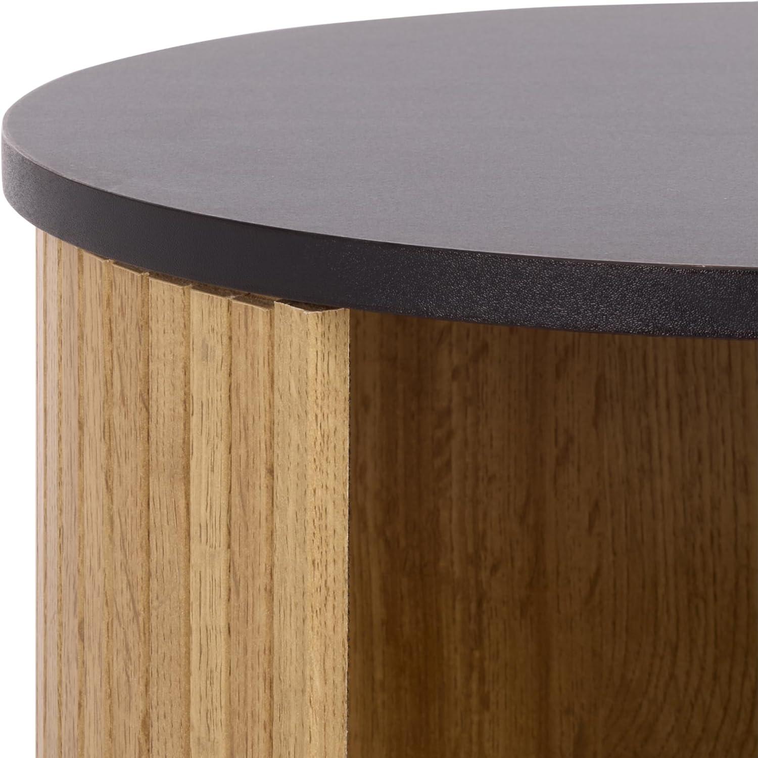 image:imageSAFAVIEH Home Collection Etka Oak amp Brass 2Shelf Round Nightstand Modern Fluted Accent Table NST3108BOakBlack