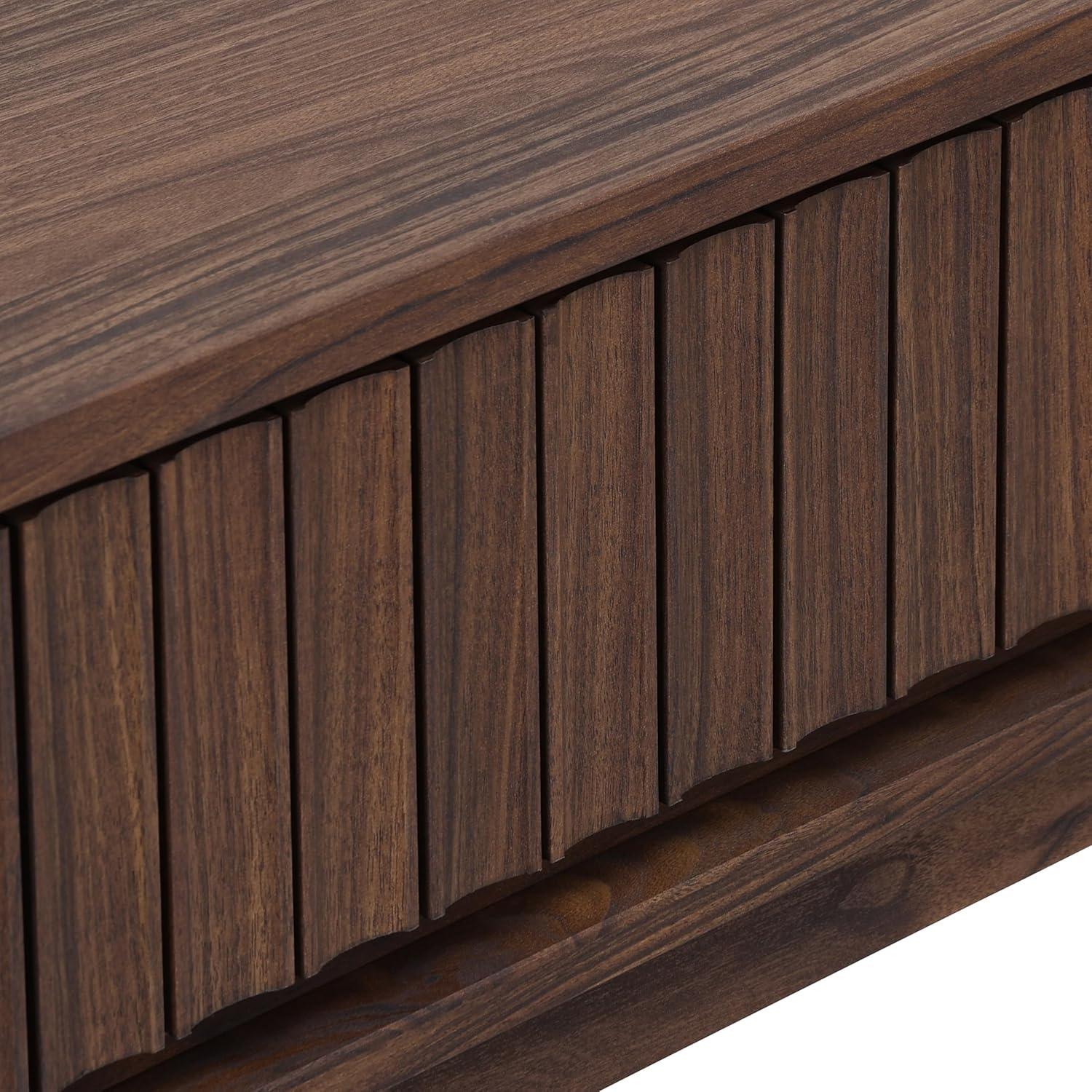 image:imageSAFAVIEH Home Collection Fidia Navy Blue 1 Drawer Nightstand Modern Bedside Table with Slatted Drawer Front and Tapered Legs NST9619CDark Walnut