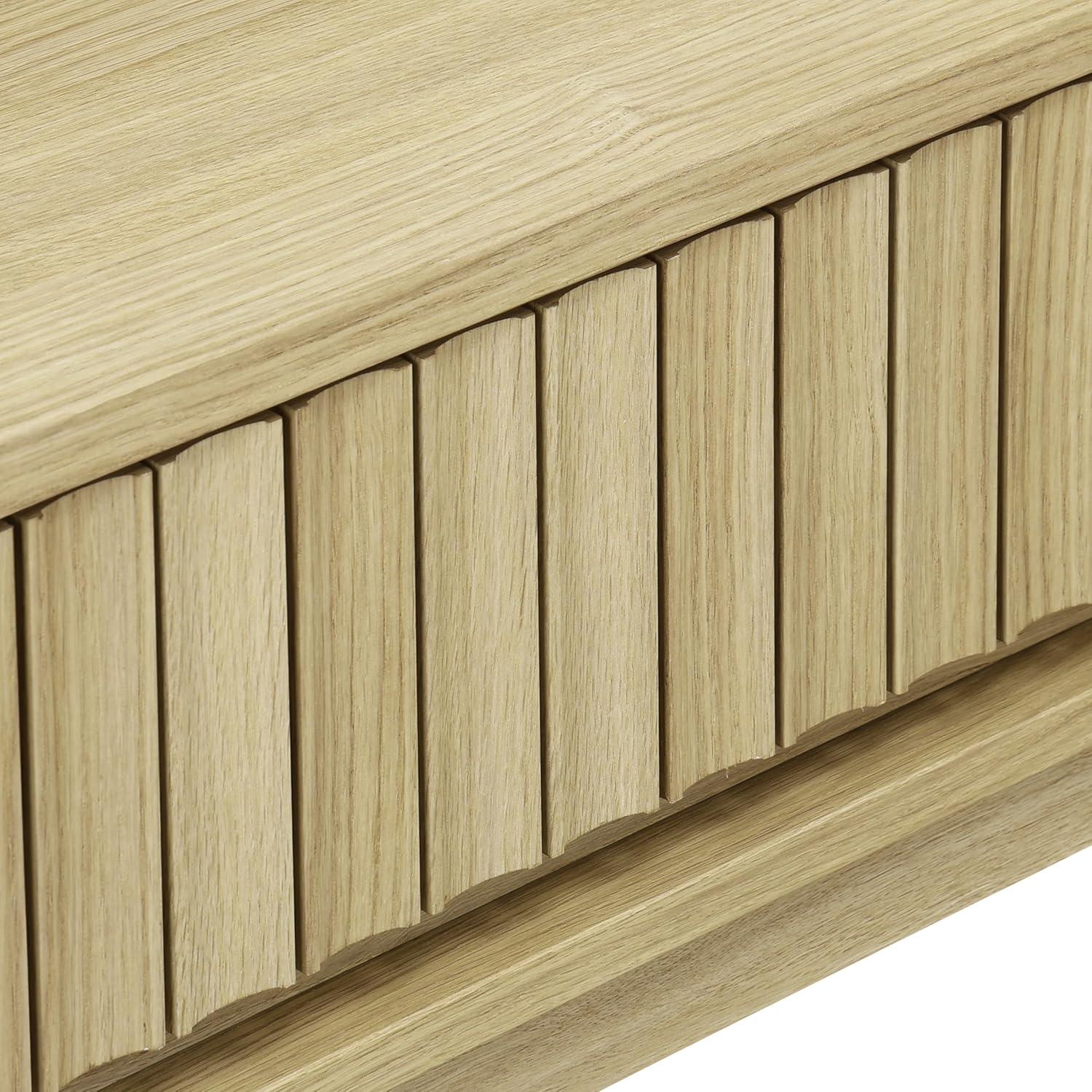 image:imageSAFAVIEH Home Collection Fidia Navy Blue 1 Drawer Nightstand Modern Bedside Table with Slatted Drawer Front and Tapered Legs NST9619CLight Oak