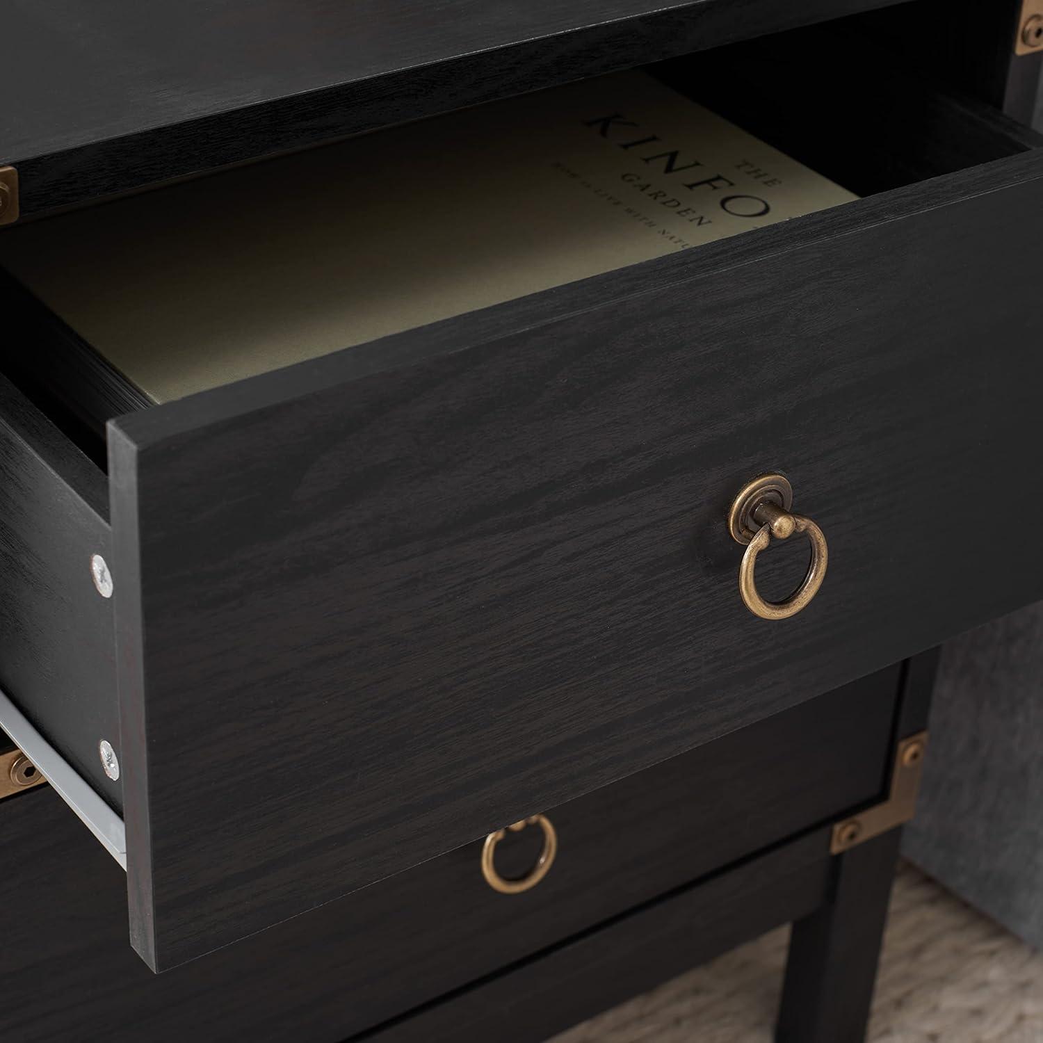 image:imageSAFAVIEH Home Collection Galio Black amp Gold 2Drawer Nightstand VintageInspired Bedside Table with Storage for Bedroom NST9600BBlackGold