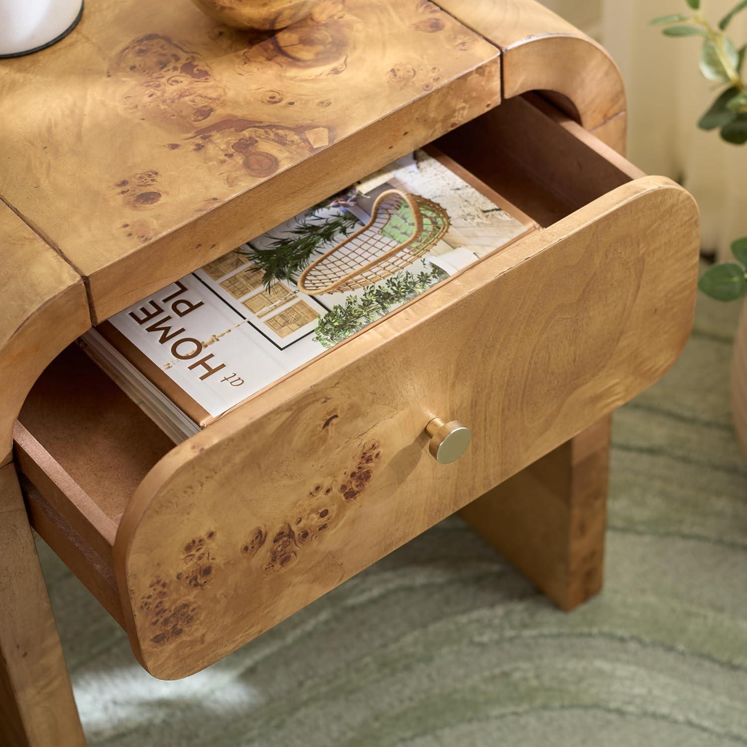image:imageSAFAVIEH Home Collection Hinata 1Drawer Nightstand Table Natural Modern Bedside Storage Fully Assembled NST6607ANatural