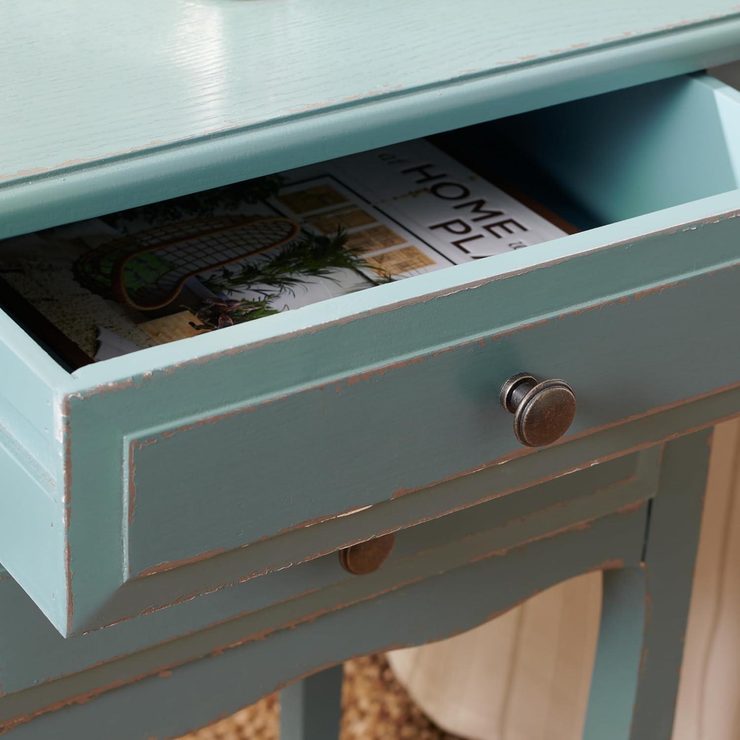 image:imageSAFAVIEH Home Collection Lori Ash Grey End Table with Two Storage Drawers French Farmhouse Accent Table Scalloped Apron Design Fully Assembled AMH6576BPale Blue White Smoke