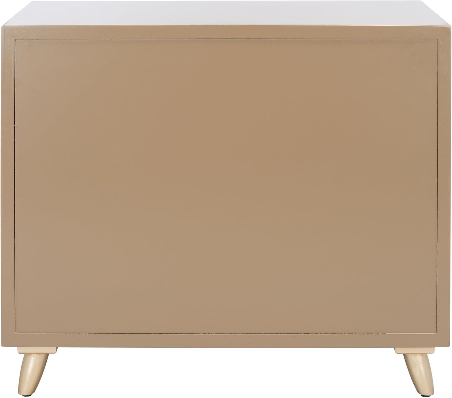 image:imageSAFAVIEH Home Collection Raquel White 3 Drawer Chest MidCentury Style Dresser with Faux Leather Wrapped Drawer Pulls CHS6602CTaupe Gold