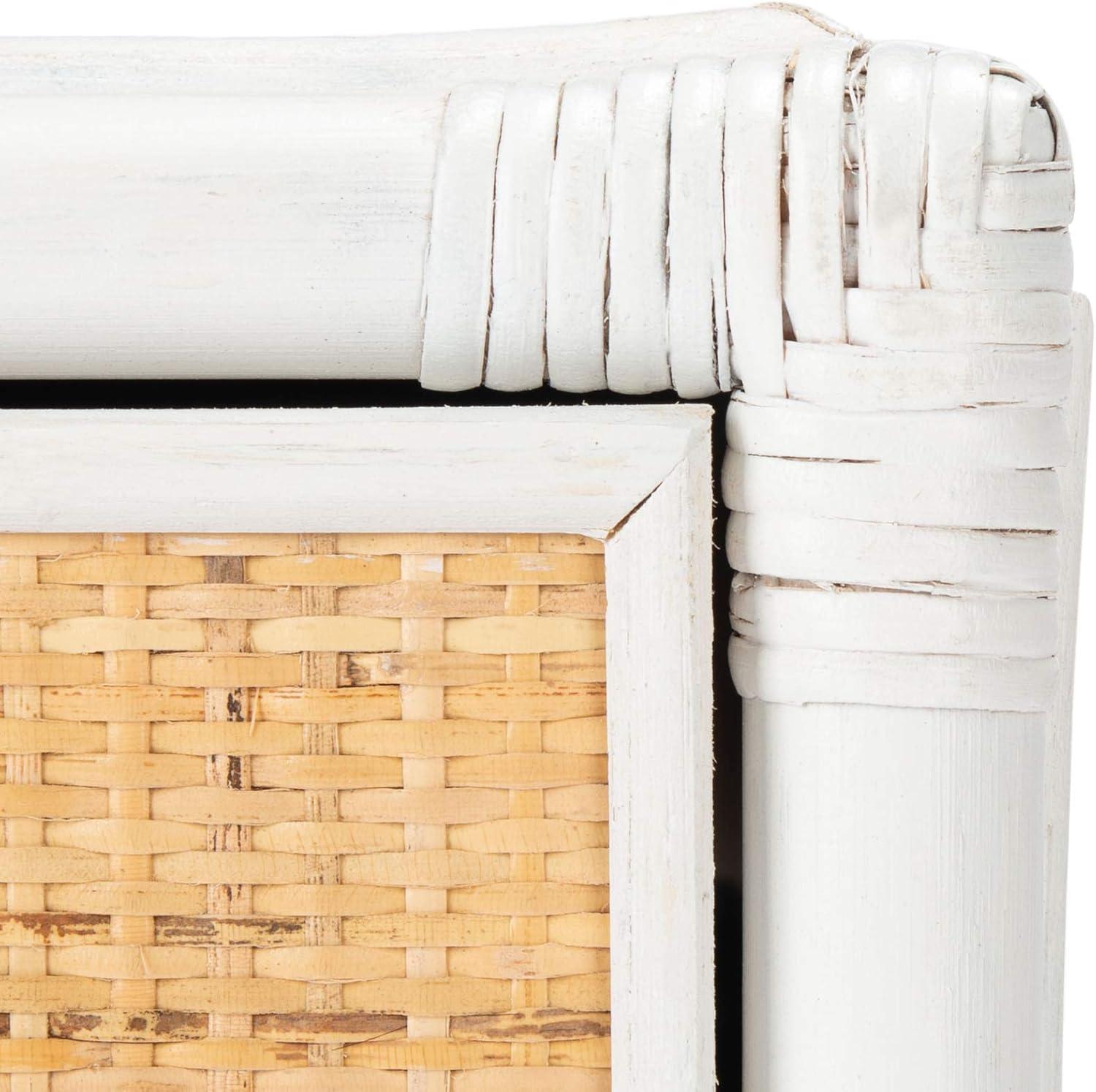 image:imageSAFAVIEH Home Collection Roya White amp Natural Nightstand with Drawer amp Shelf Coastal Accent Table BambooStyle Frame amp Rattan Drawer NST4005CWhite Natural