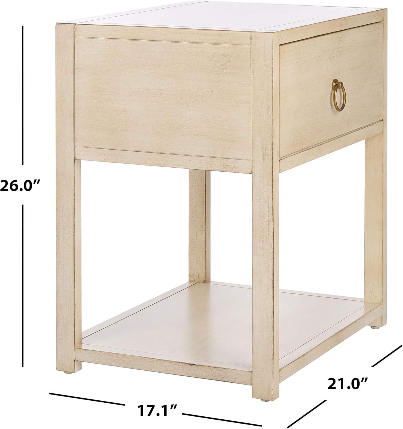 image:imageSAFAVIEH Home Collection Yudi Turquoise Nightstand with Drawer amp Shelf Contemporary Accent Storage Table Fully Assembled NST9201CAntique White