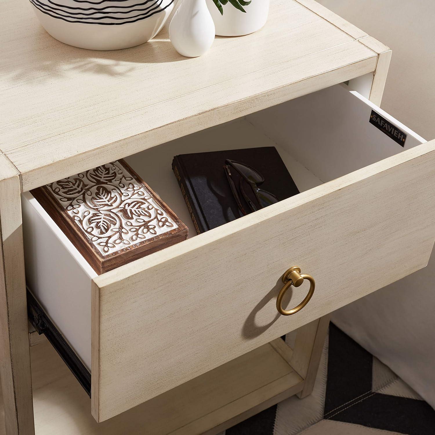 image:imageSAFAVIEH Home Collection Yudi Turquoise Nightstand with Drawer amp Shelf Contemporary Accent Storage Table Fully Assembled NST9201CAntique White