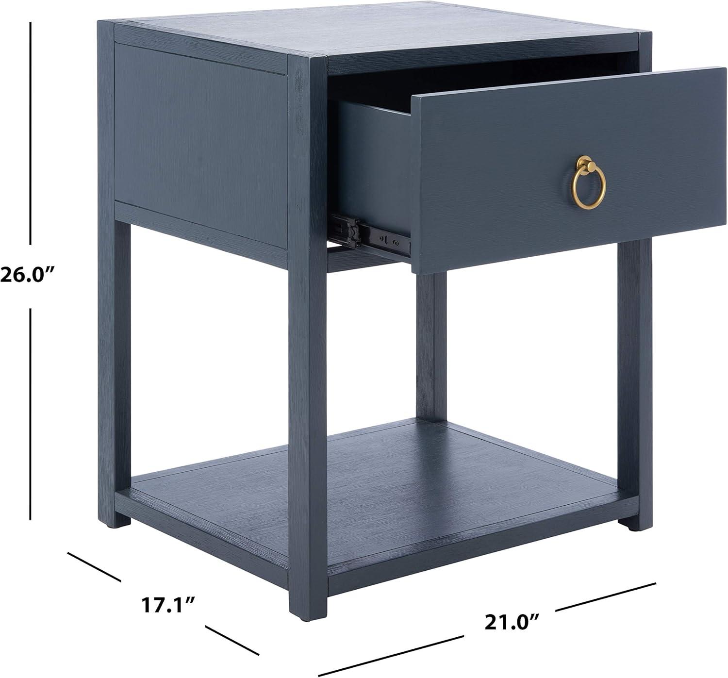 image:imageSAFAVIEH Home Collection Yudi Turquoise Nightstand with Drawer amp Shelf Contemporary Accent Storage Table Fully Assembled NST9201CNavy