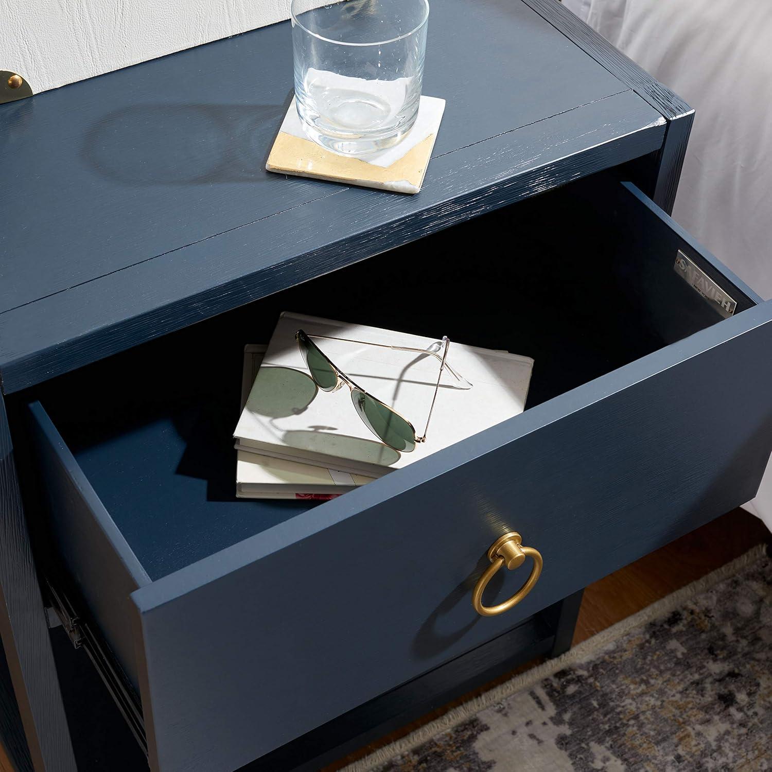 image:imageSAFAVIEH Home Collection Yudi Turquoise Nightstand with Drawer amp Shelf Contemporary Accent Storage Table Fully Assembled NST9201CNavy