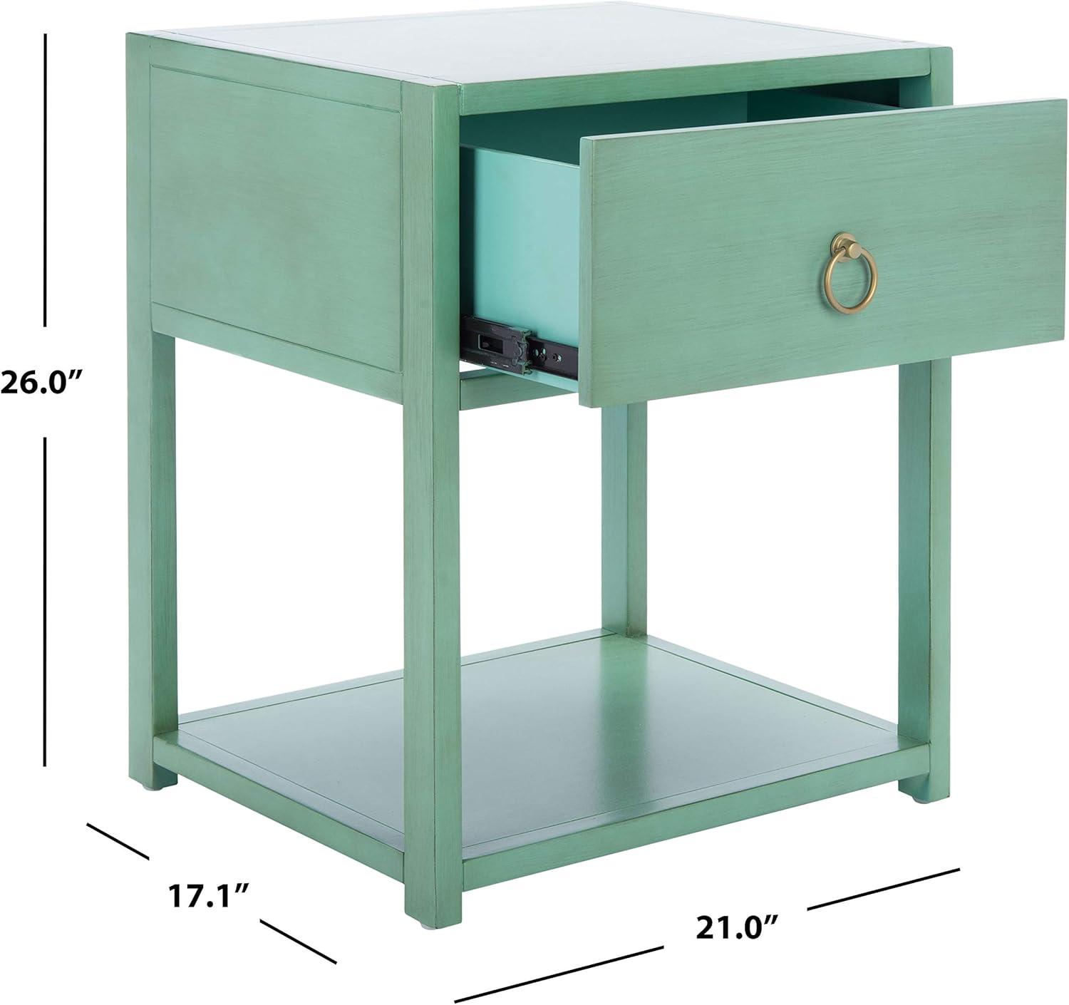 image:imageSAFAVIEH Home Collection Yudi Turquoise Nightstand with Drawer amp Shelf Contemporary Accent Storage Table Fully Assembled NST9201CTurquoise
