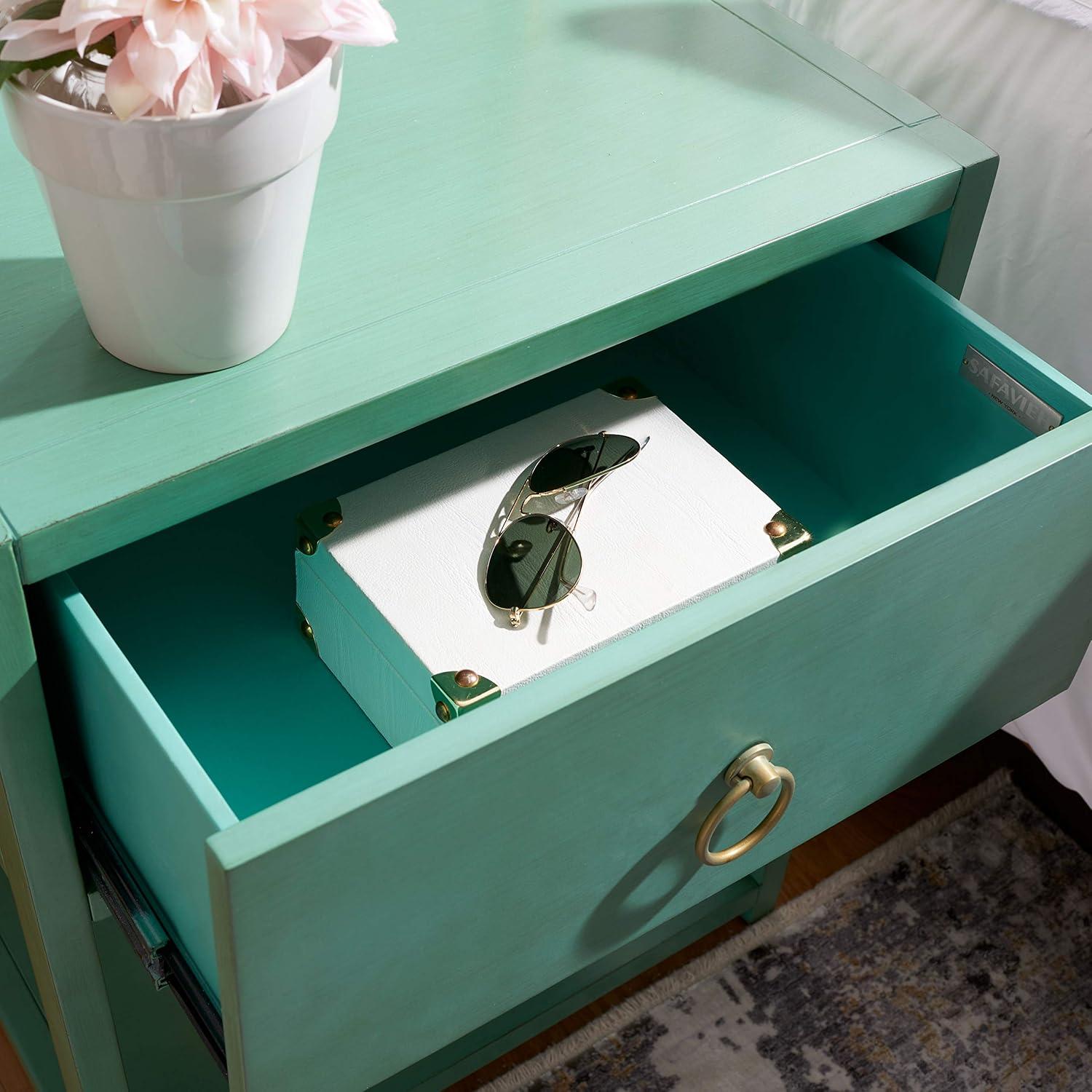 image:imageSAFAVIEH Home Collection Yudi Turquoise Nightstand with Drawer amp Shelf Contemporary Accent Storage Table Fully Assembled NST9201CTurquoise