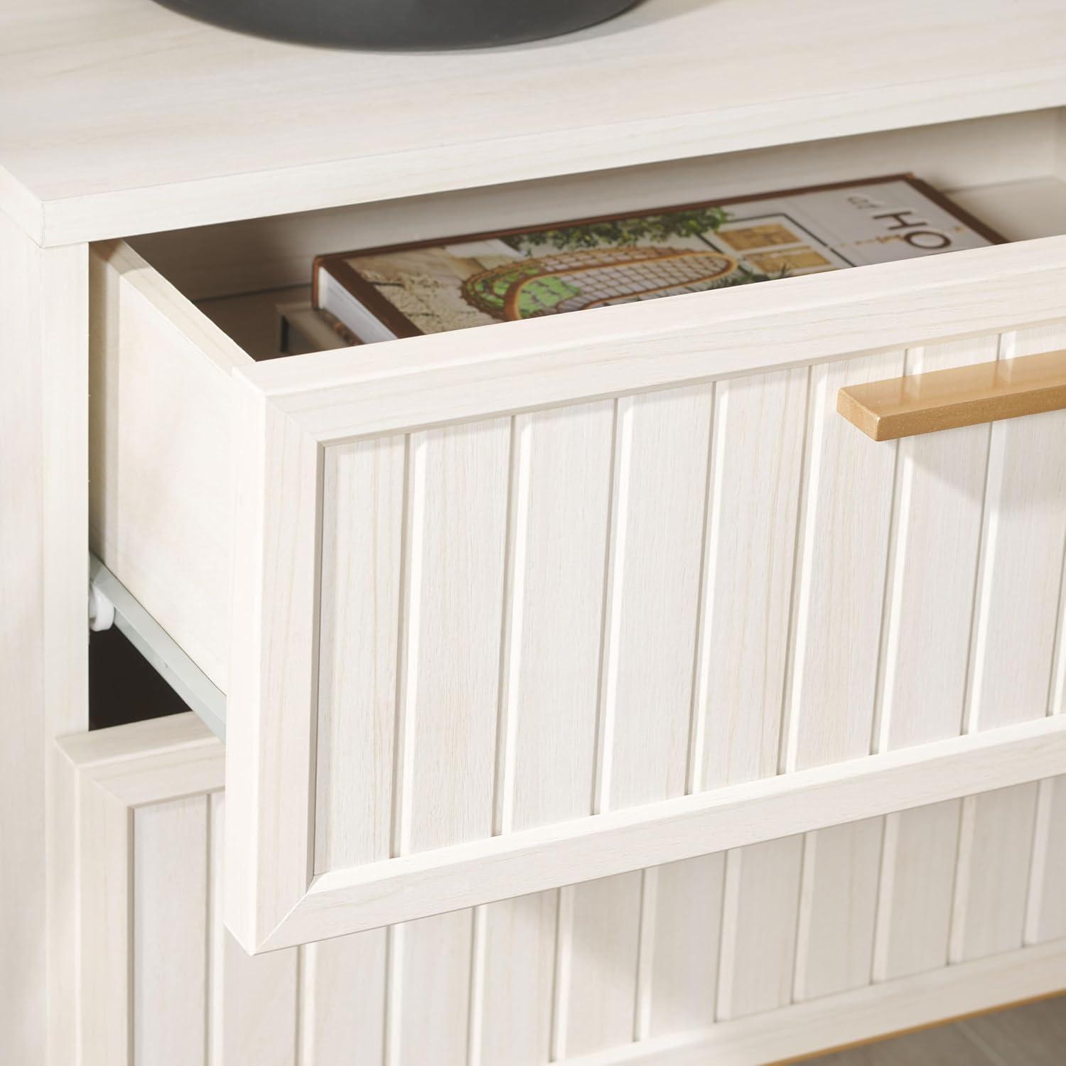 image:imageSAFAVIEH Home Collection Axelle OakBlack 2Drawer NightstandBleached WhiteGold