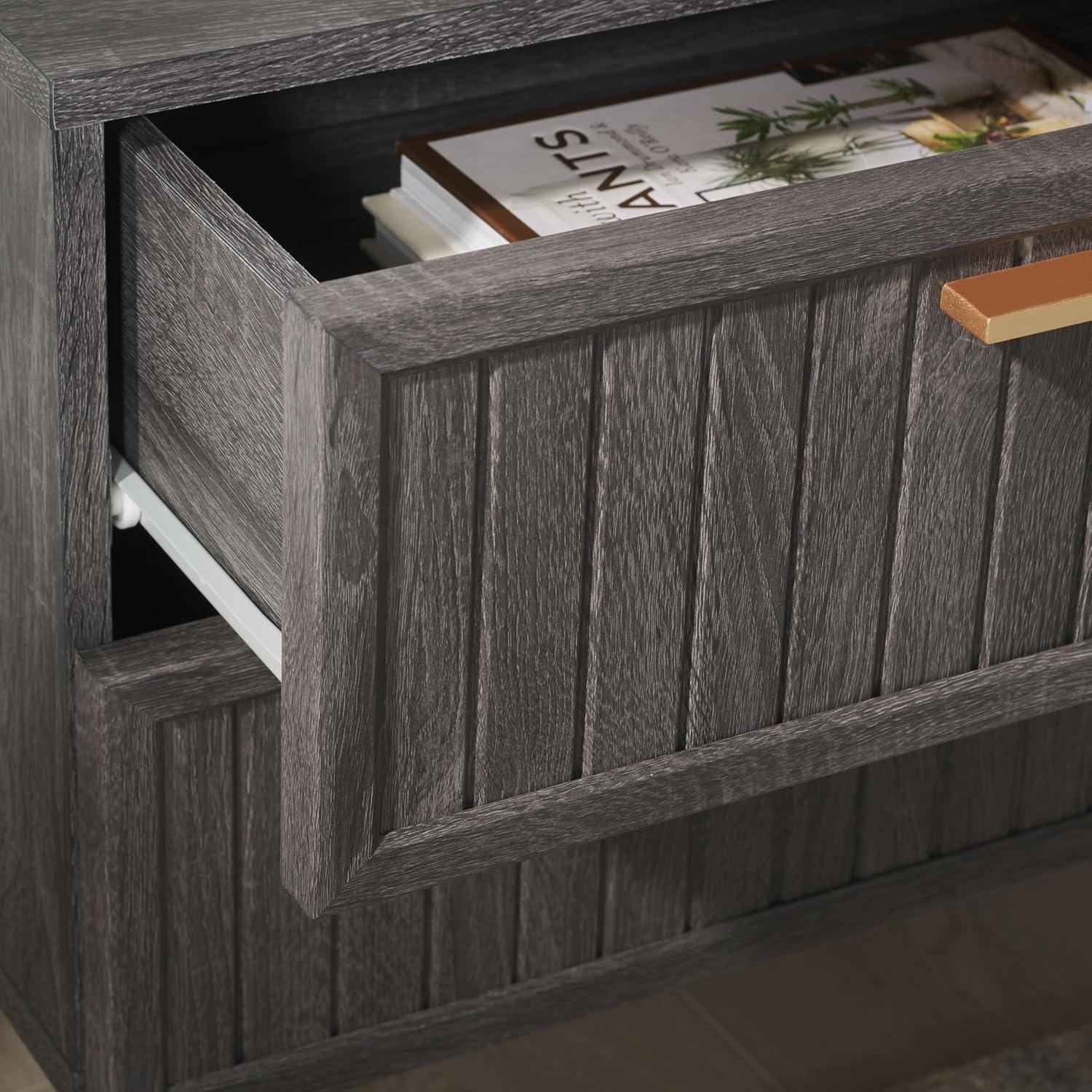 image:imageSAFAVIEH Home Collection Axelle OakBlack 2Drawer NightstandDistressed BlackGold