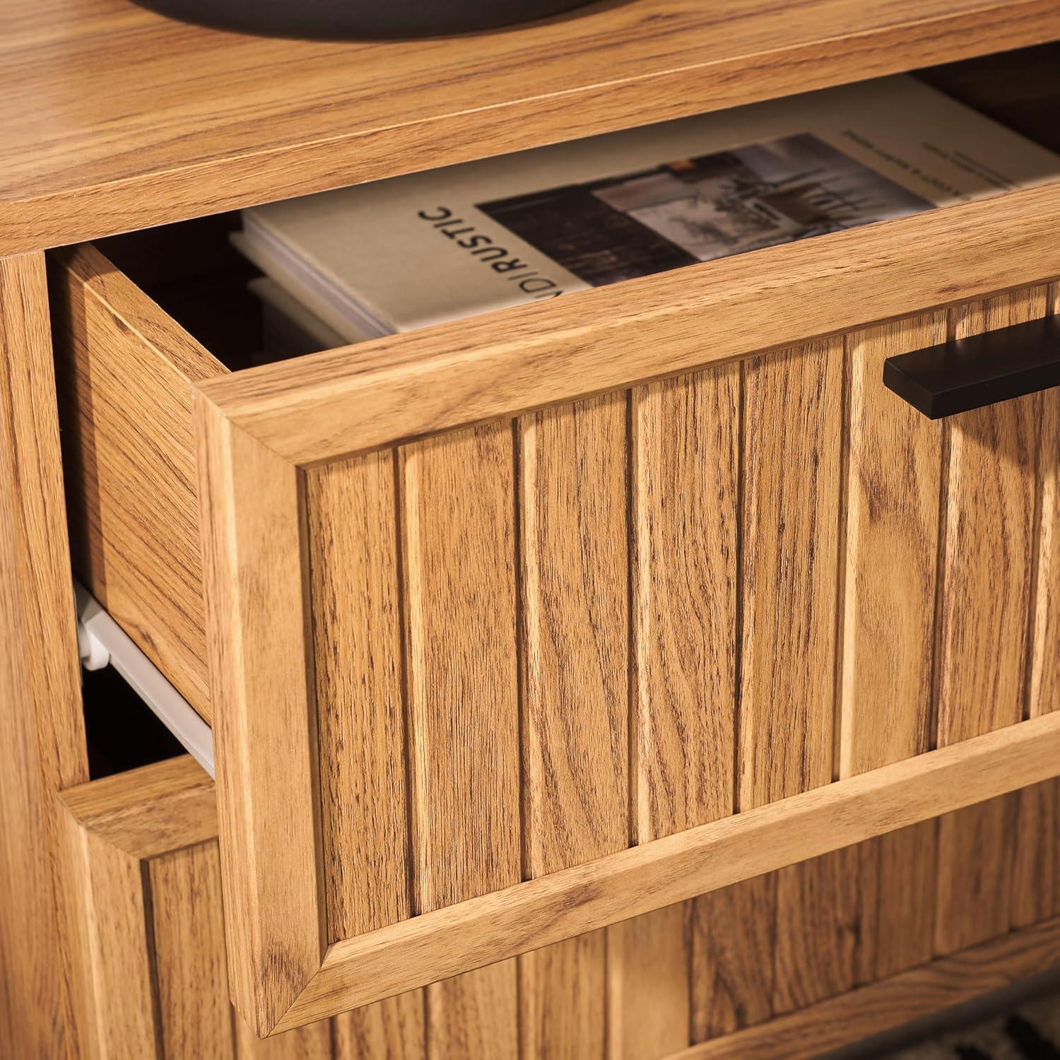 image:imageSAFAVIEH Home Collection Axelle OakBlack 2Drawer NightstandOakBlack