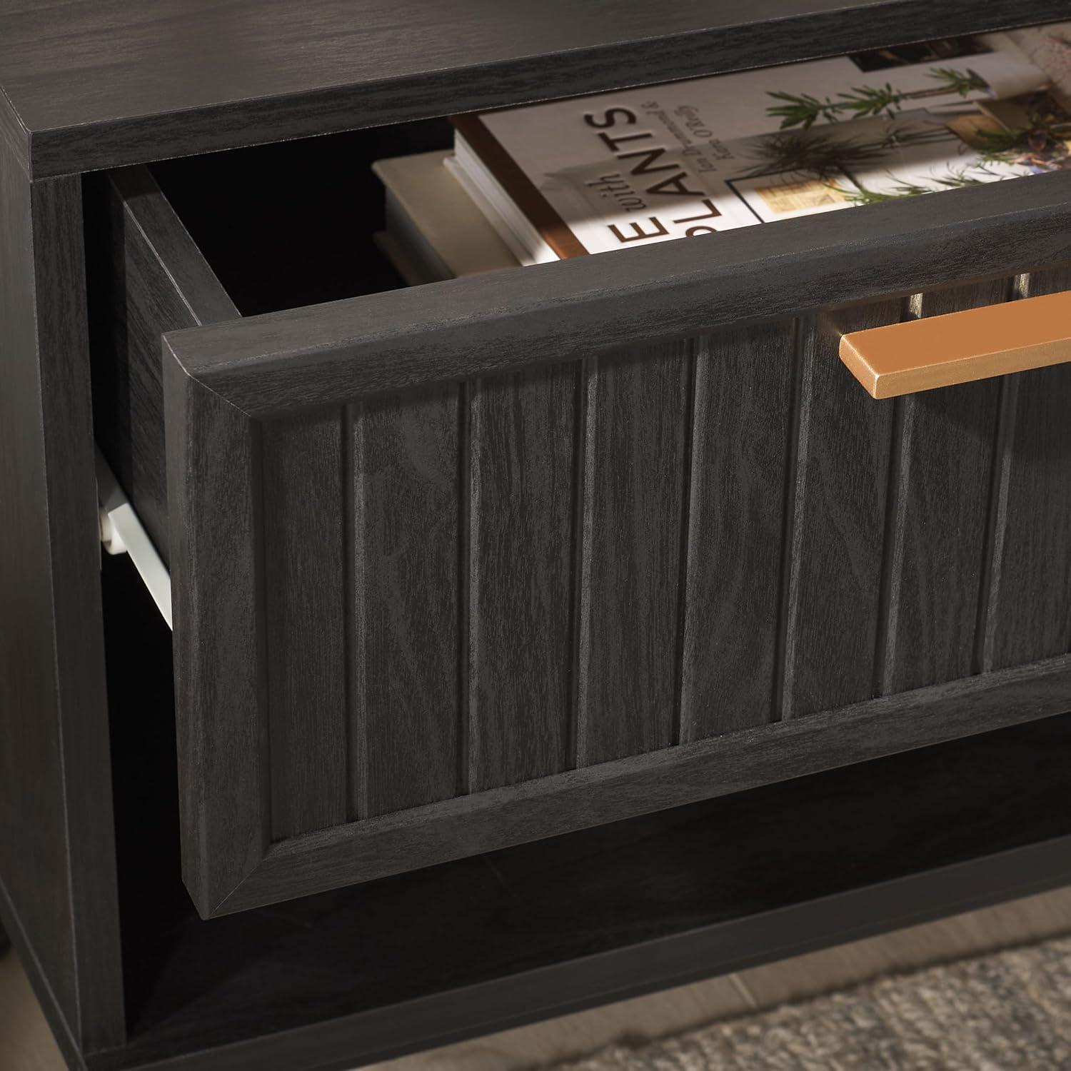 image:imageSAFAVIEH Home Collection Axelle WalnutBlack 1Drawer NightstandBlackBlack