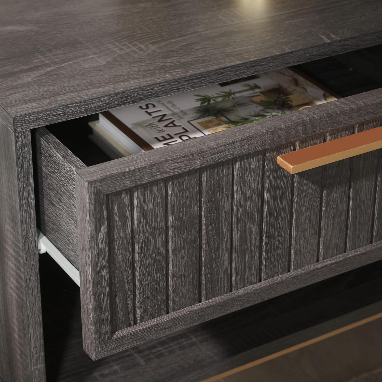 image:imageSAFAVIEH Home Collection Axelle WalnutBlack 1Drawer NightstandDistressed BlackGold