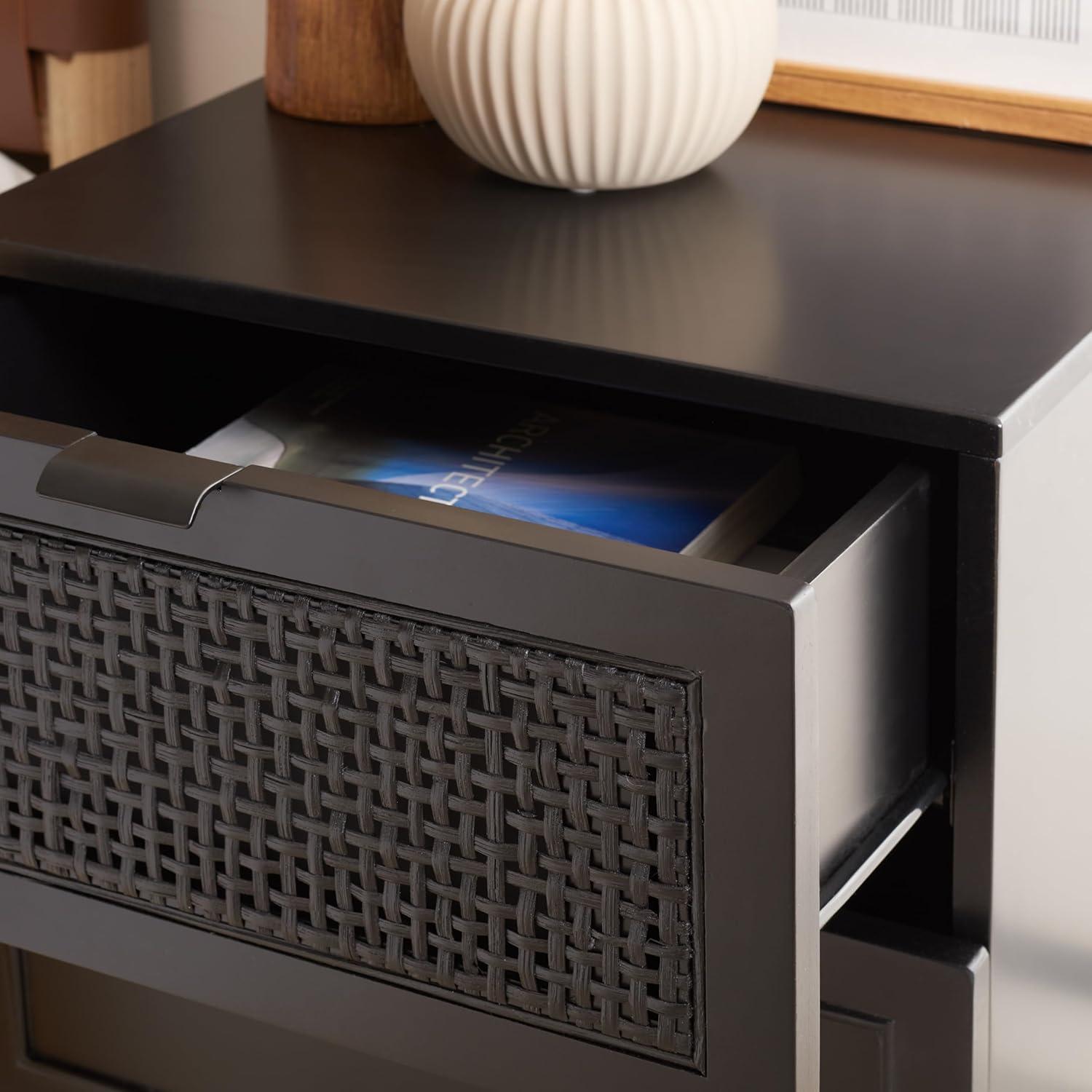 image:imageSAFAVIEH Home Collection Baisley Black 2Drawer Rattan NightstandBlack