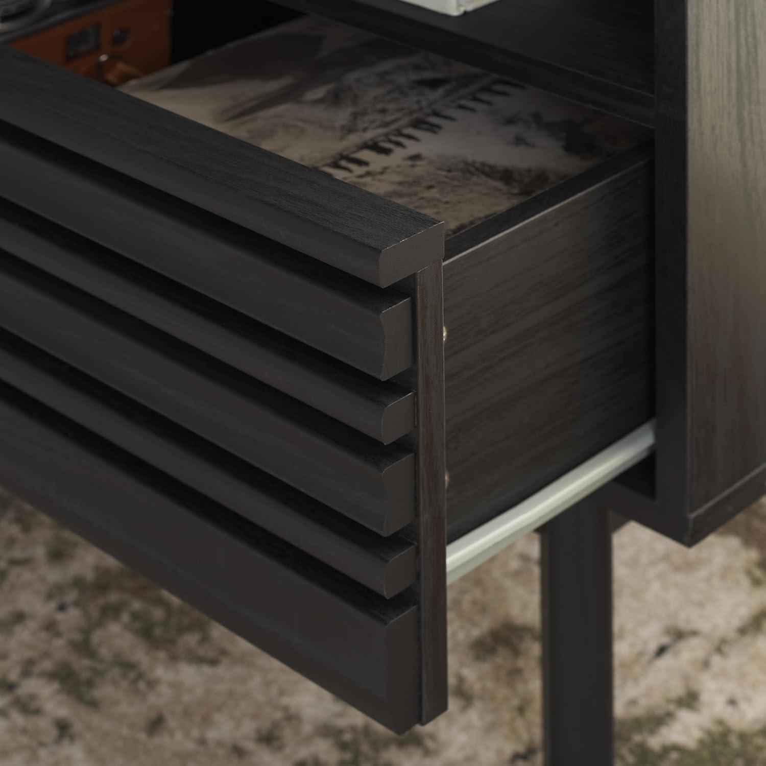 image:imageSAFAVIEH Home Collection ESMA Distressed Black 1Drawer 1Shelf NightstandBlack