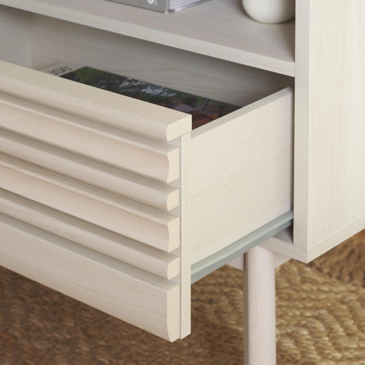 image:imageSAFAVIEH Home Collection ESMA Distressed Black 1Drawer 1Shelf NightstandBleached White