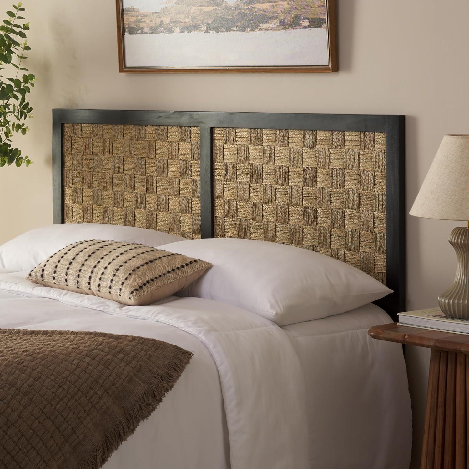image:imageSAFAVIEH Home Collection Halvor Rattan Queen Size Headboard Light Brown Frame amp Natural BrownBlack