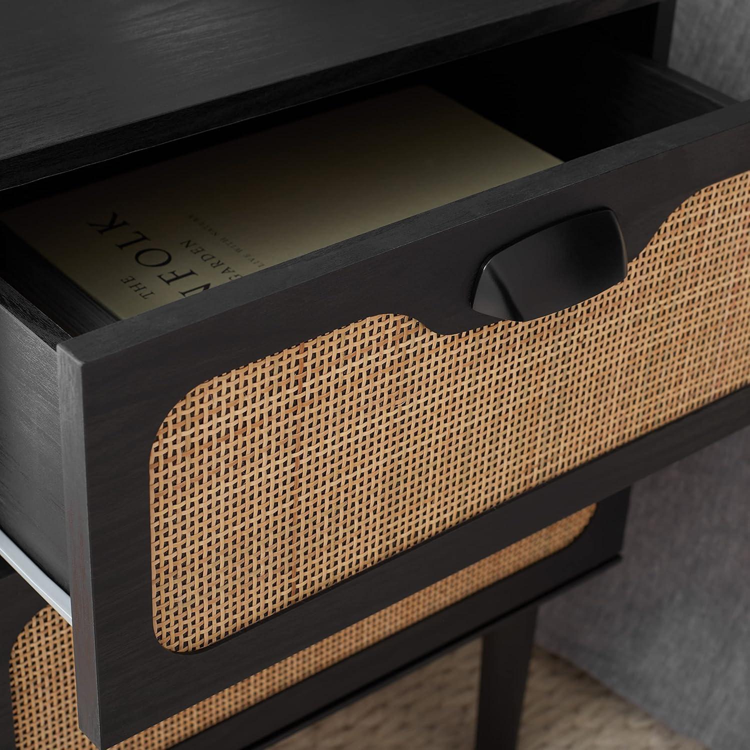 image:imageSAFAVIEH Home Collection Irelia Distressed Black 2Drawer NightstandBlackNatural