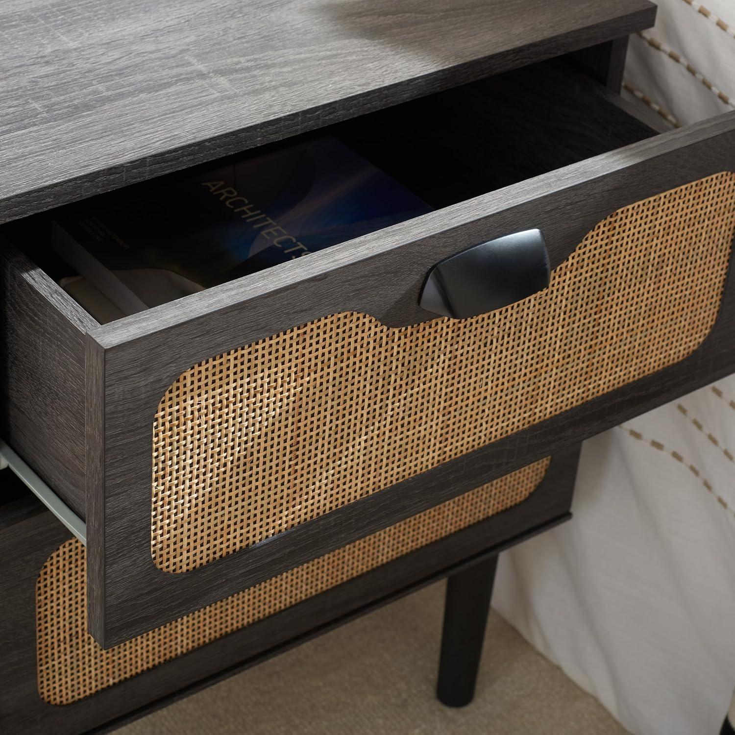 image:imageSAFAVIEH Home Collection Irelia Distressed Black 2Drawer NightstandDistressed BlackNatural