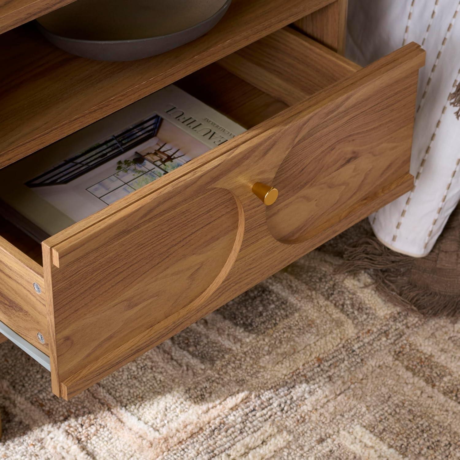image:imageSAFAVIEH Home Collection Prinpop Oak Brown 1Drawer 1Shelf NightstandOak