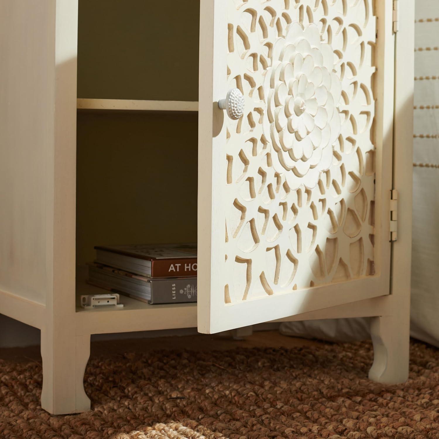 image:imageSAFAVIEH Home Collection Rayetta White Wash 2Shelf 1Door Nightstand Fully Assembled