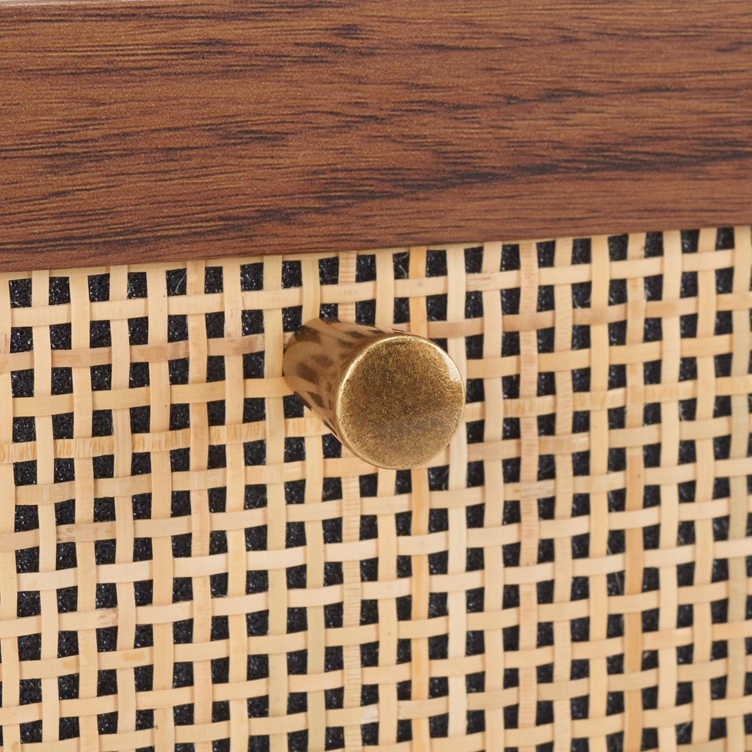 image:imageSAFAVIEH Home Collection Silvanna WalnutNatural Rattan 1Drawer 1Shelf Nightstand
