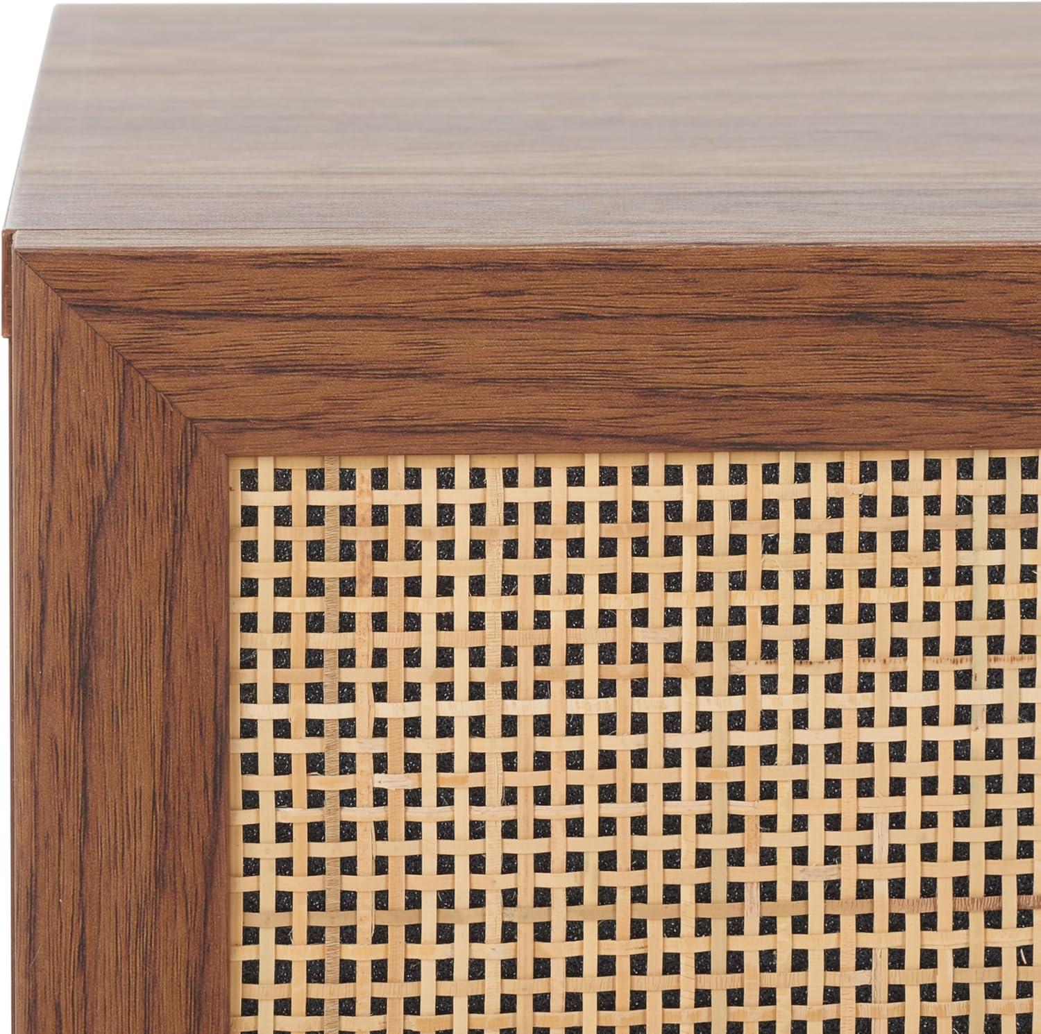 image:imageSAFAVIEH Home Collection Silvanna WalnutNatural Rattan 1Drawer 1Shelf Nightstand