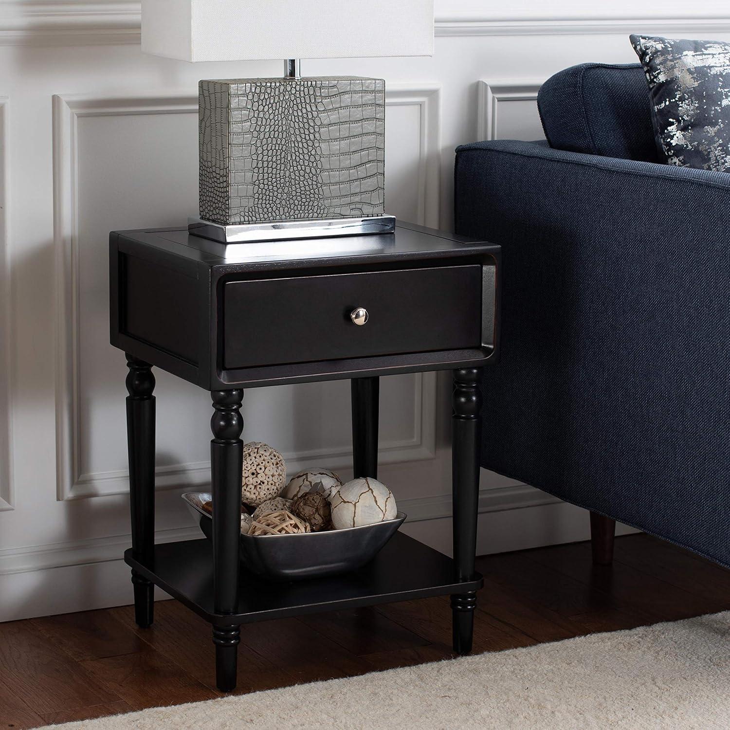 image:imageSAFAVIEH Home Collection Siobhan Vanilla Solid Wood 1Drawer Nightstand Accent TableBlack